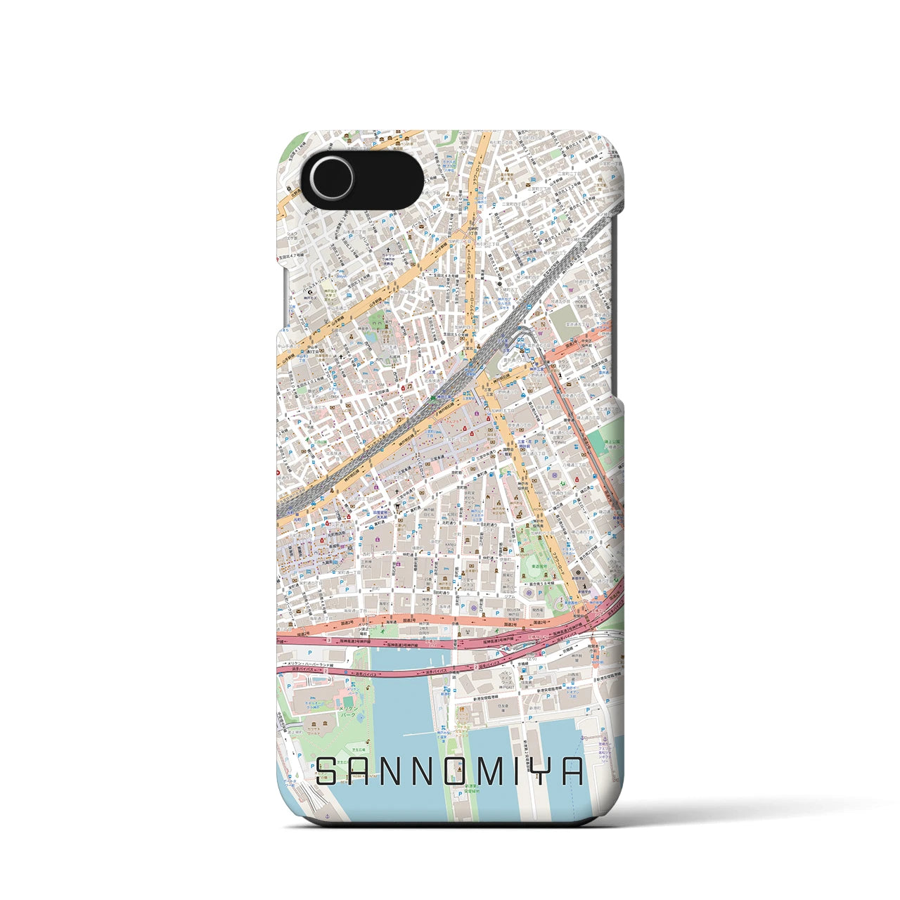 【三宮2(兵庫県)】地図柄iPhoneケース(バックカバータイプ)