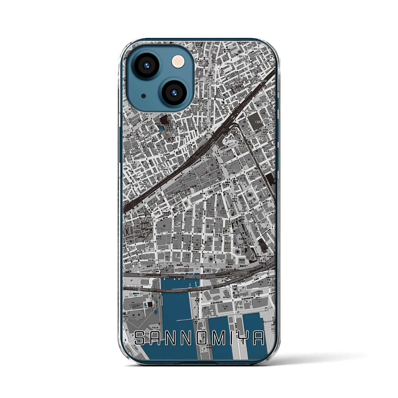 【三宮2(兵庫県)】地図柄iPhoneケース(クリアタイプ)