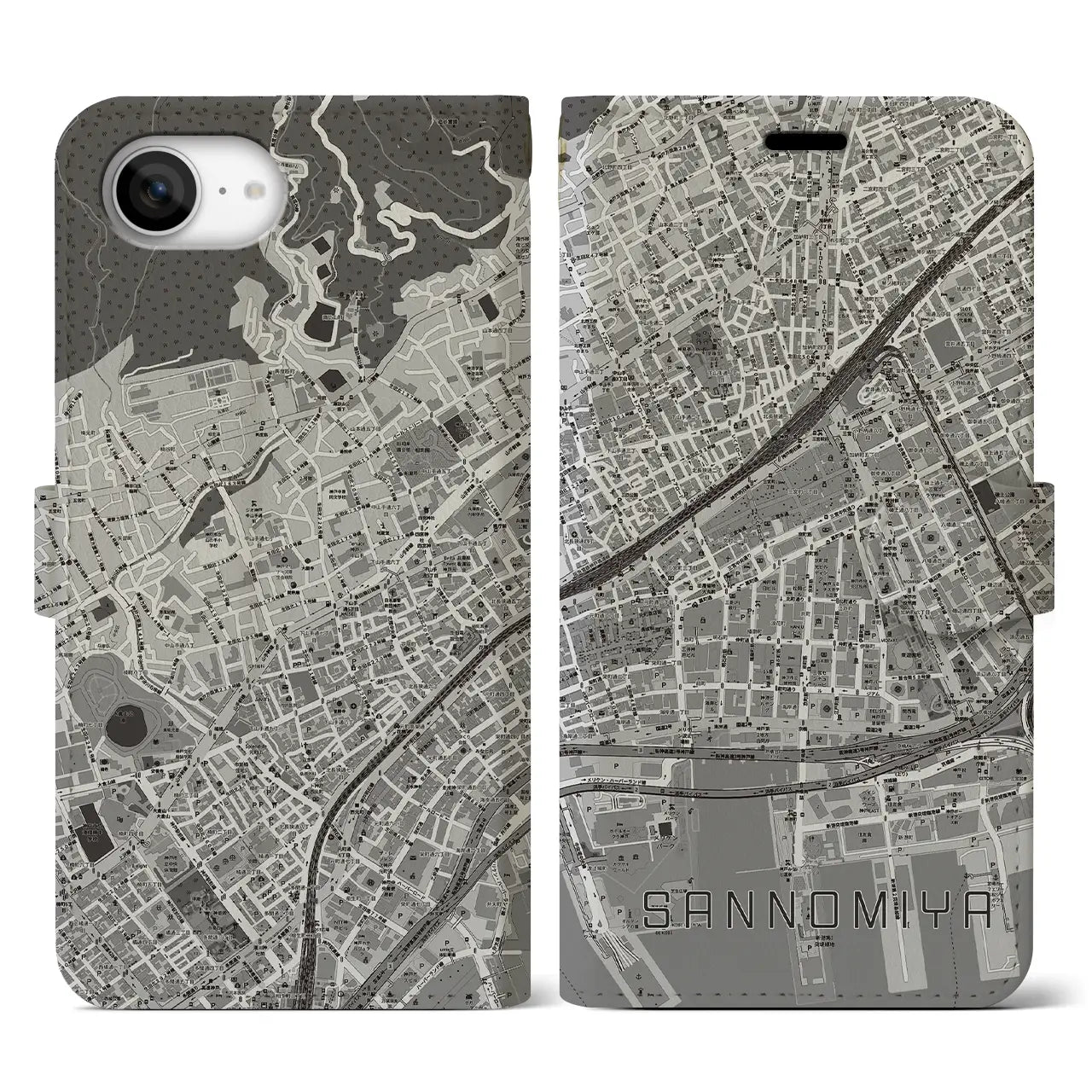 【三宮2(兵庫県)】地図柄iPhoneケース(手帳タイプ)