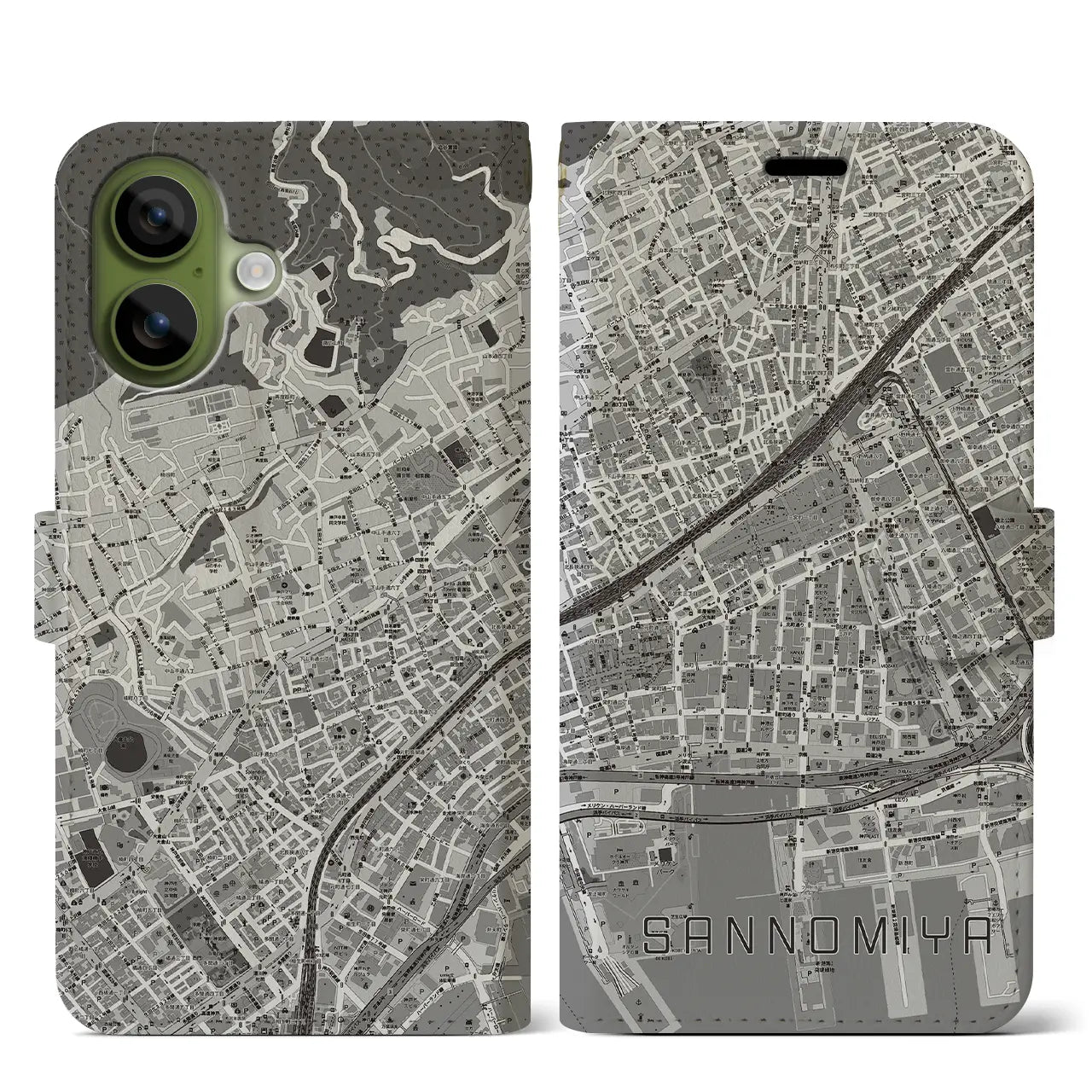 【三宮2(兵庫県)】地図柄iPhoneケース(手帳タイプ)