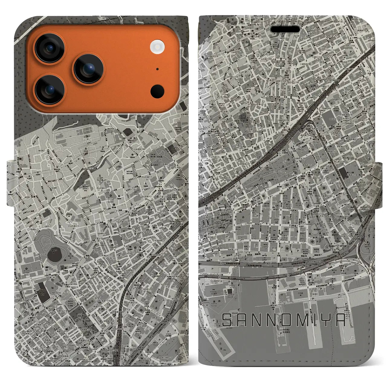 【三宮2(兵庫県)】地図柄iPhoneケース(手帳タイプ)