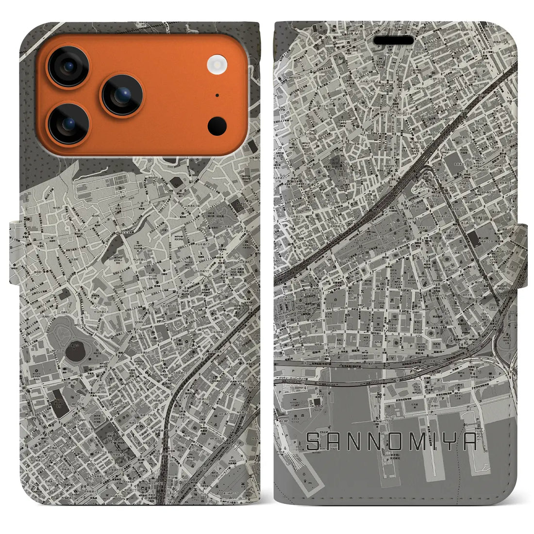 【三宮2(兵庫県)】地図柄iPhoneケース(手帳タイプ)