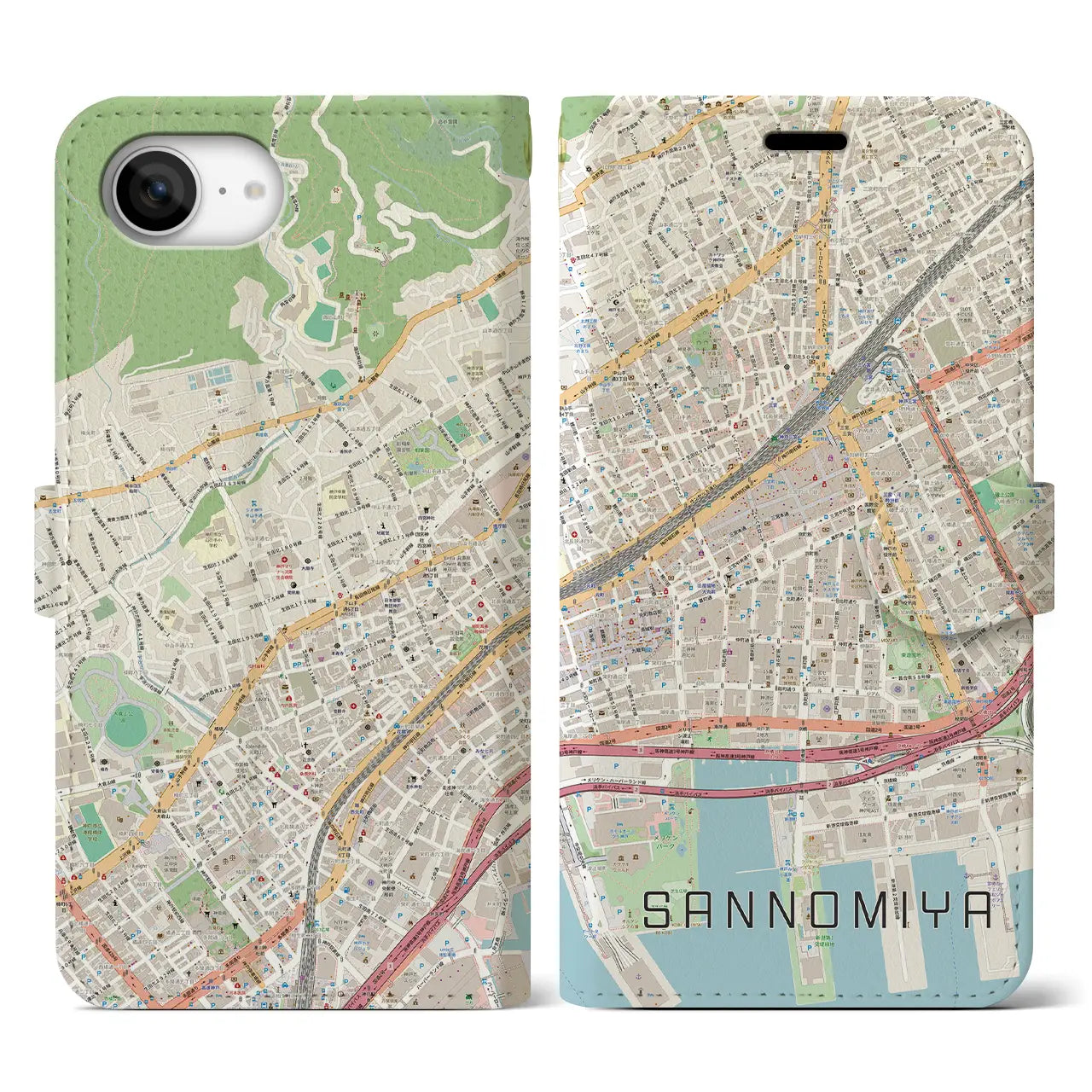 【三宮2(兵庫県)】地図柄iPhoneケース(手帳タイプ)