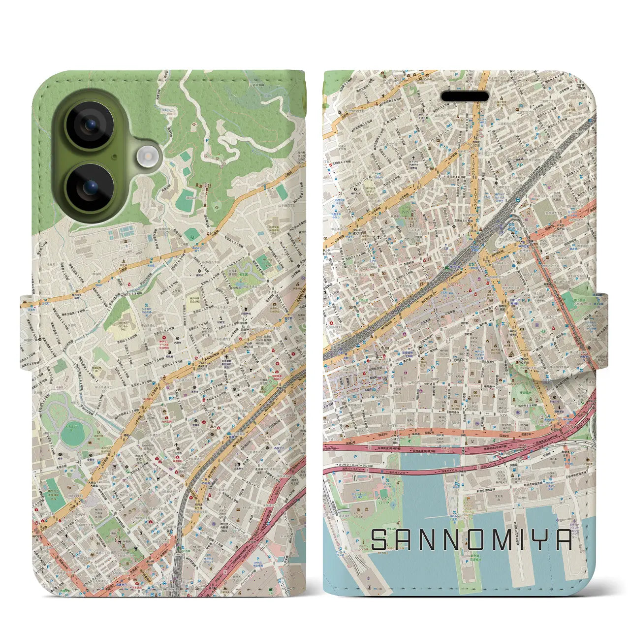 【三宮2(兵庫県)】地図柄iPhoneケース(手帳タイプ)