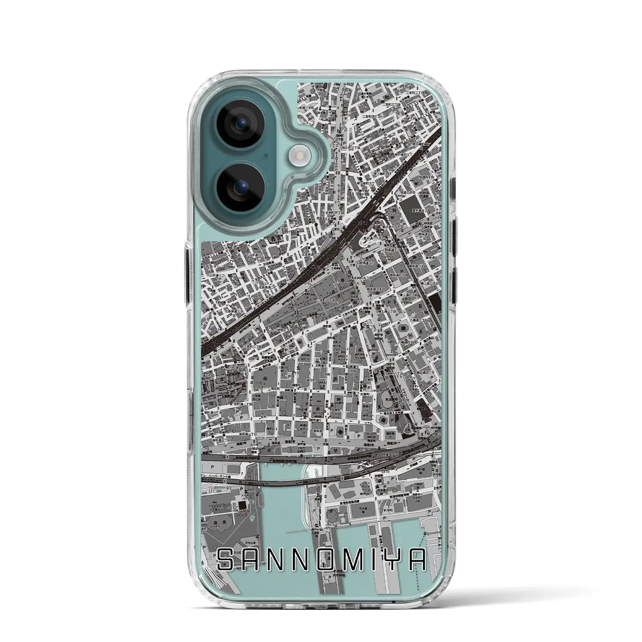 【三宮2(兵庫県)】地図柄iPhoneケース(MagSafeタイプ)モノトーン・iPhone 16 Pro 用