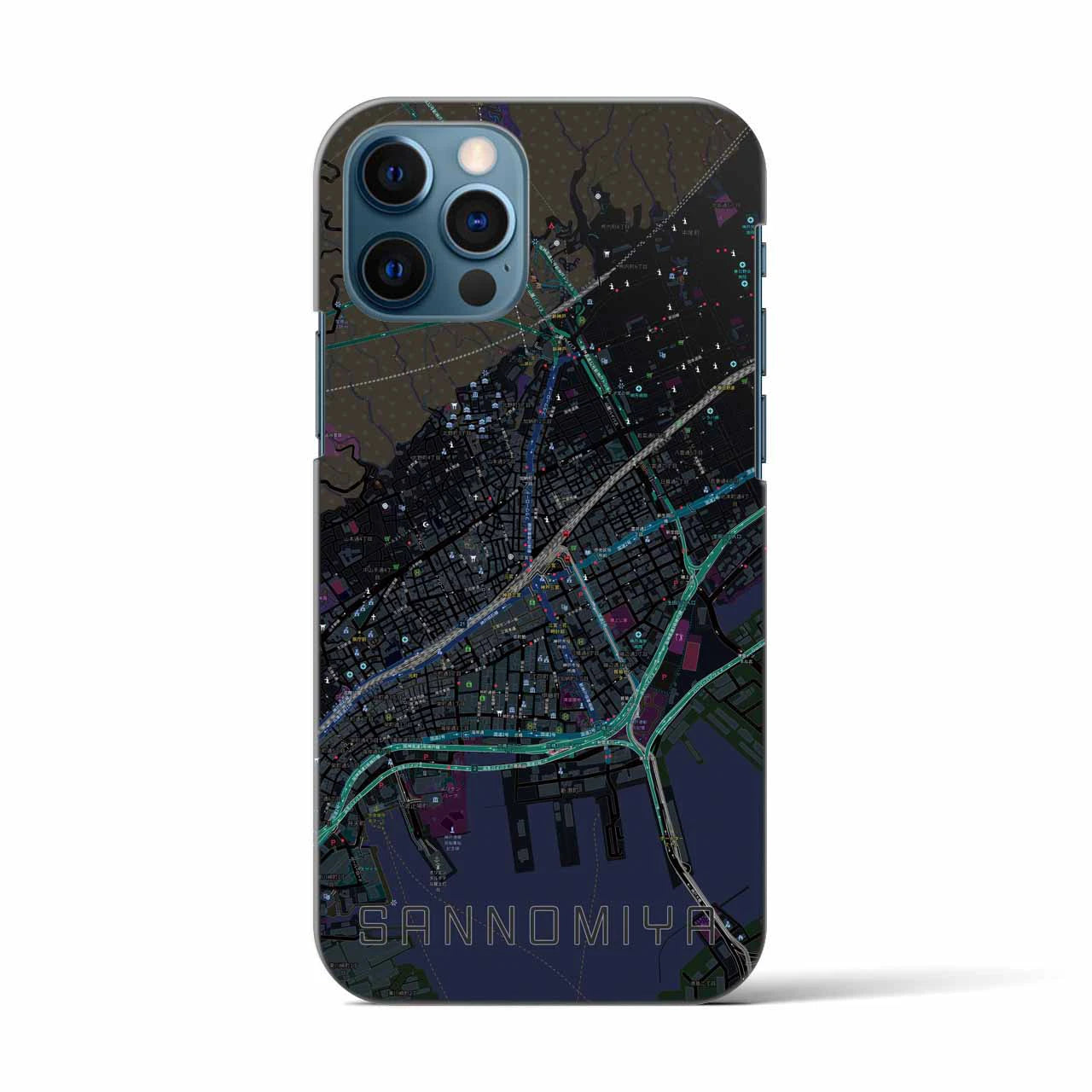 【三宮(兵庫県)】地図柄iPhoneケース(バックカバータイプ)