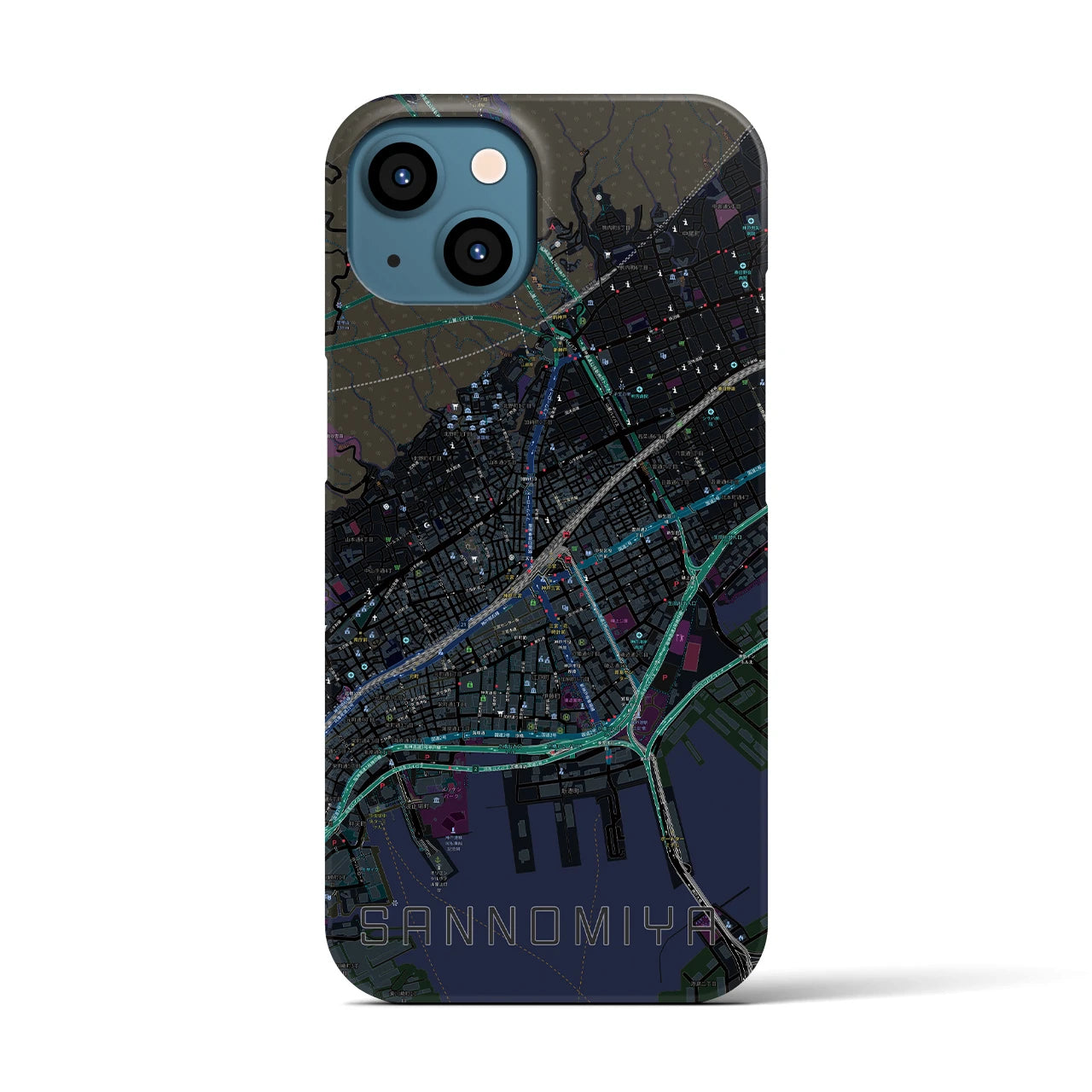 【三宮(兵庫県)】地図柄iPhoneケース(バックカバータイプ)