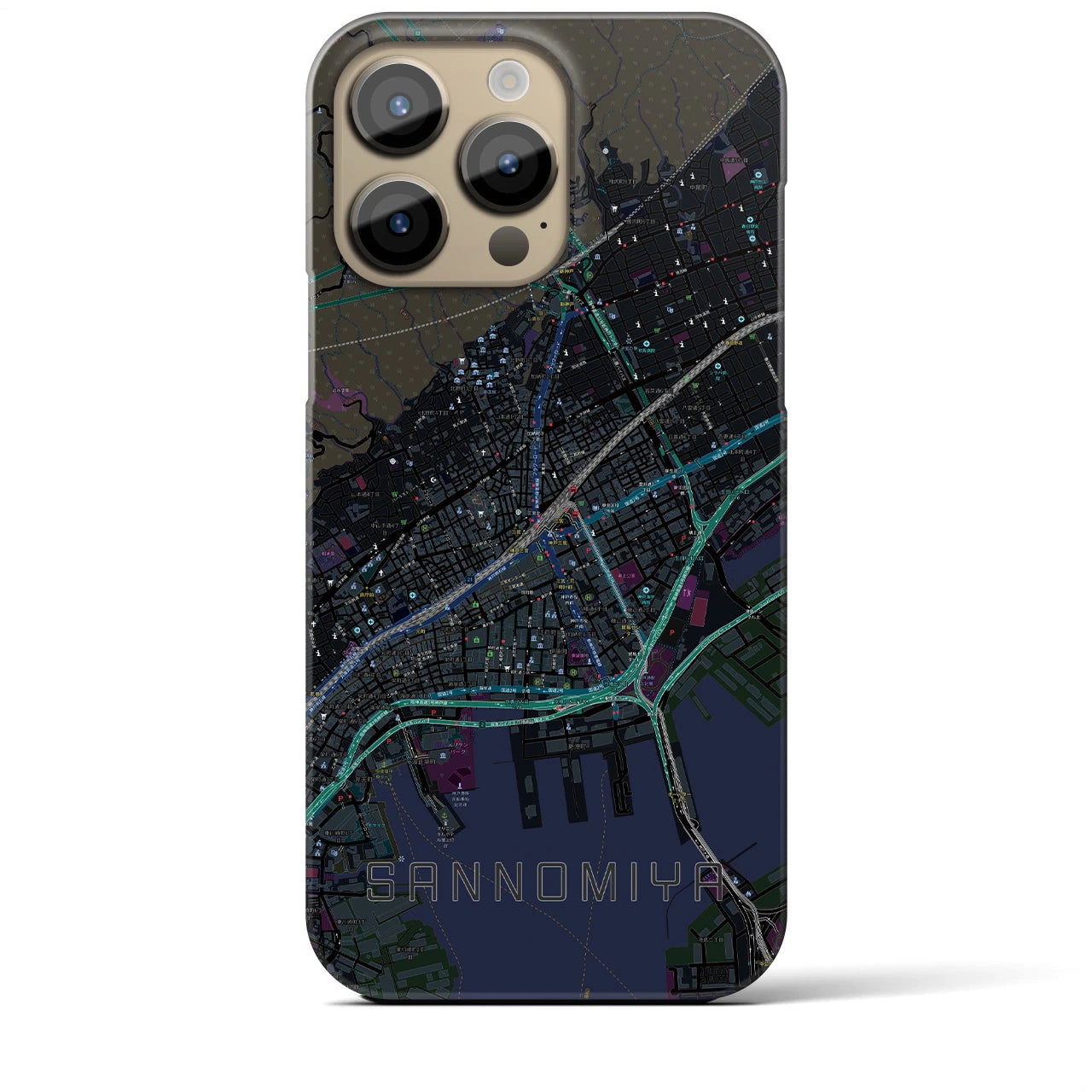 【三宮(兵庫県)】地図柄iPhoneケース(バックカバータイプ)