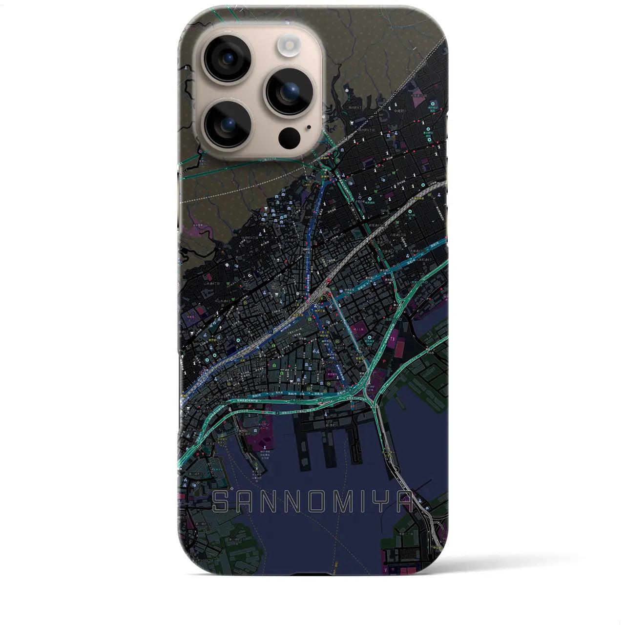 【三宮(兵庫県)】地図柄iPhoneケース(バックカバータイプ)