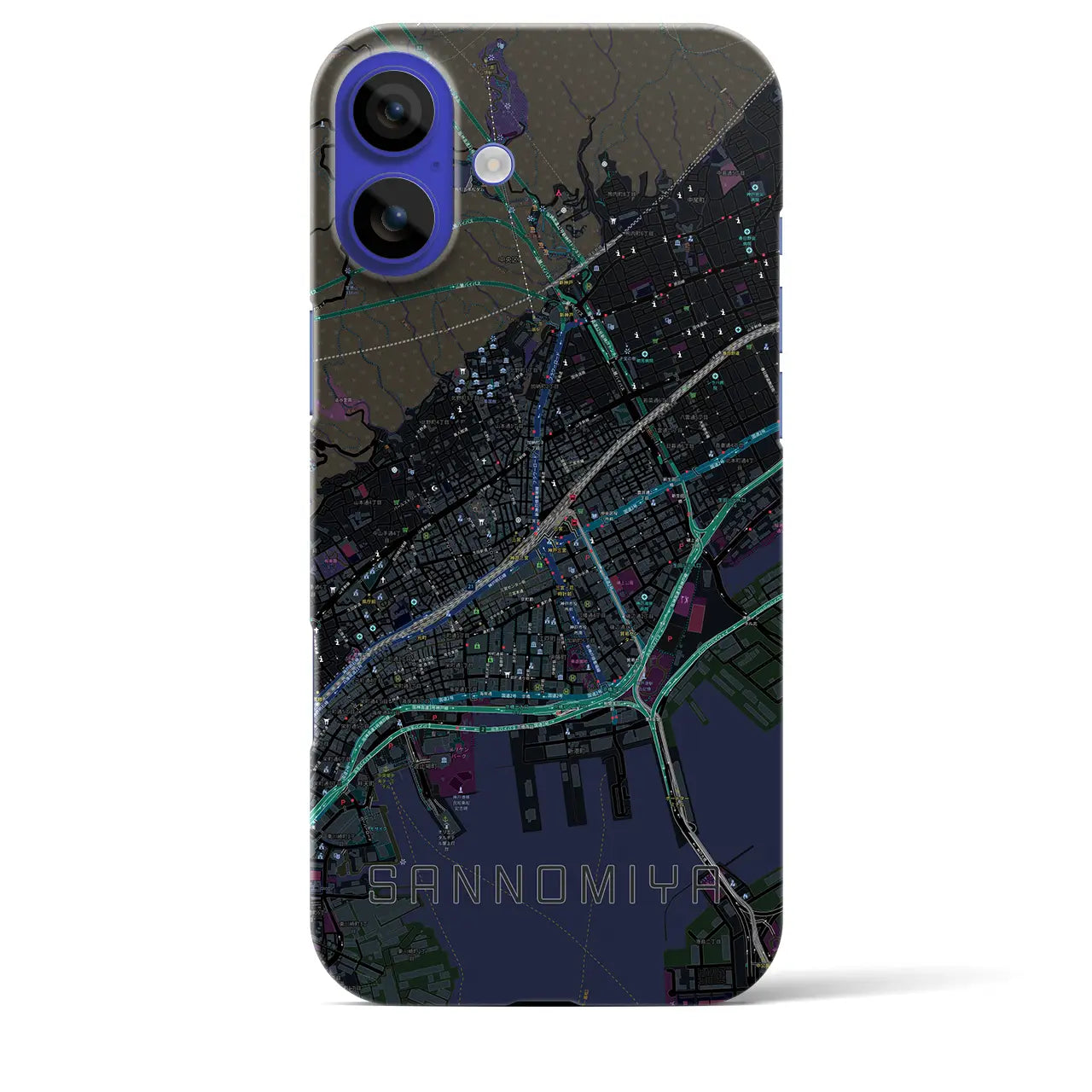 【三宮(兵庫県)】地図柄iPhoneケース(バックカバータイプ)