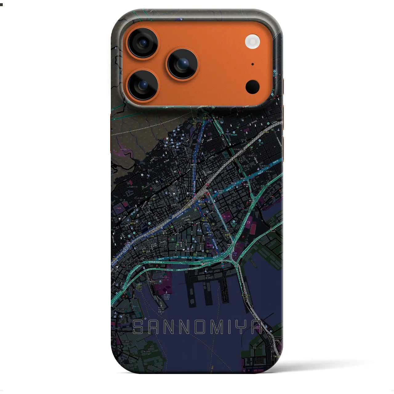 【三宮(兵庫県)】地図柄iPhoneケース(バックカバータイプ)