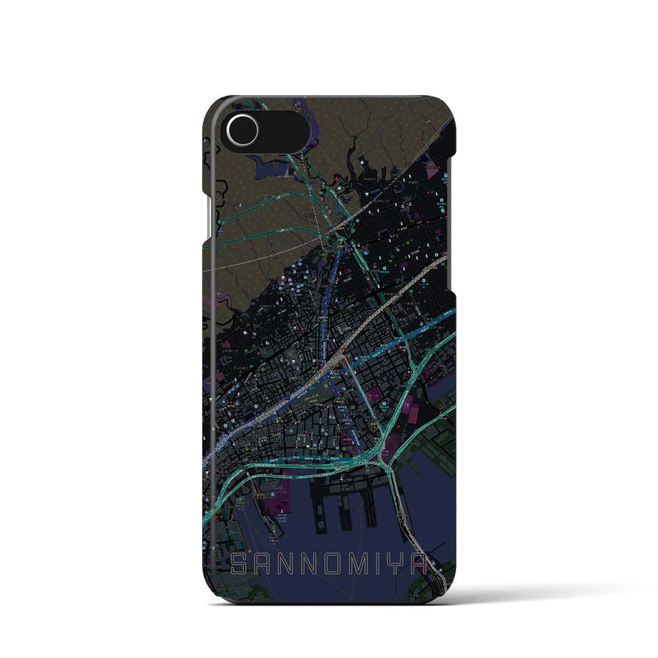 【三宮(兵庫県)】地図柄iPhoneケース(バックカバータイプ)