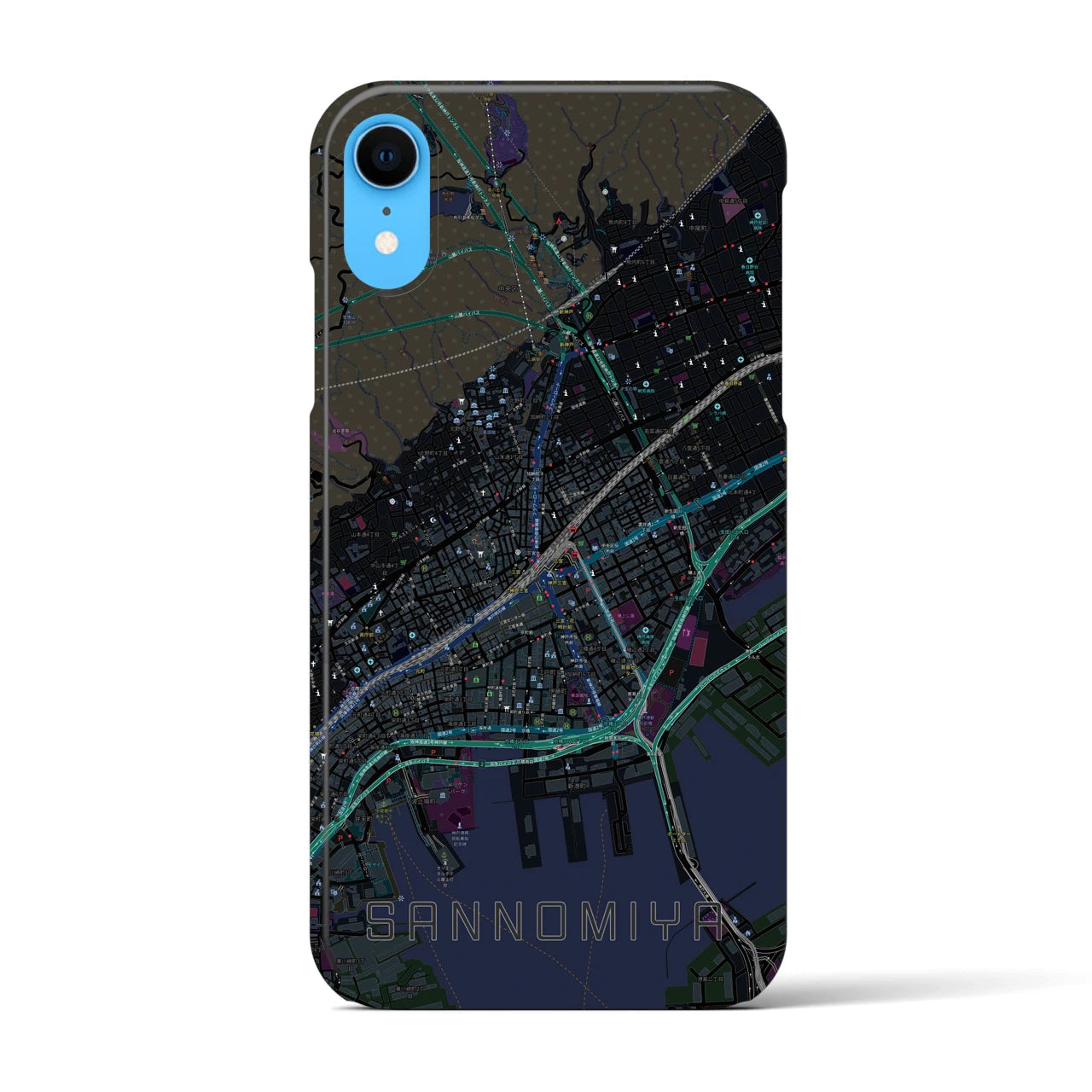 【三宮(兵庫県)】地図柄iPhoneケース(バックカバータイプ)