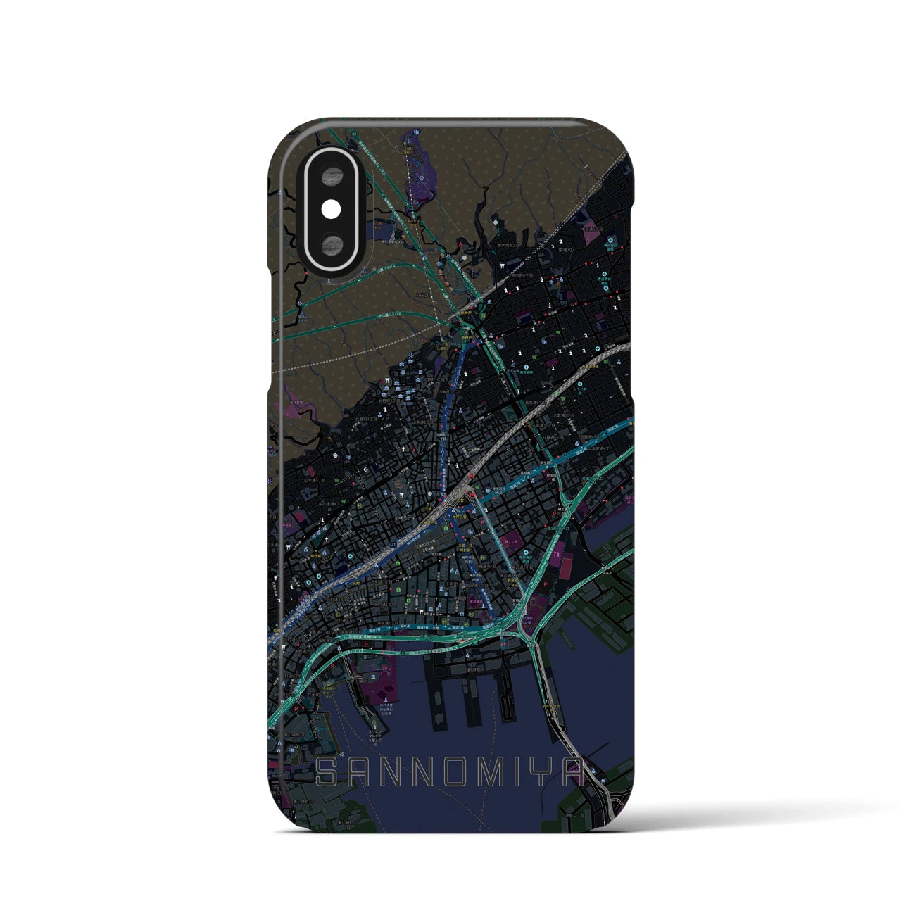 【三宮(兵庫県)】地図柄iPhoneケース(バックカバータイプ)