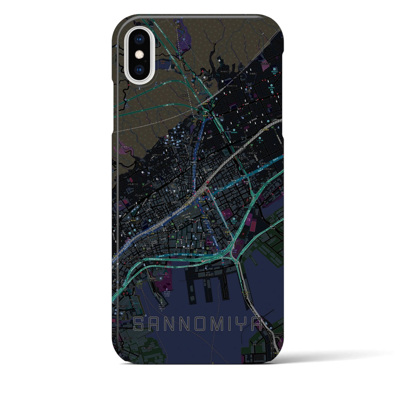 【三宮(兵庫県)】地図柄iPhoneケース(バックカバータイプ)