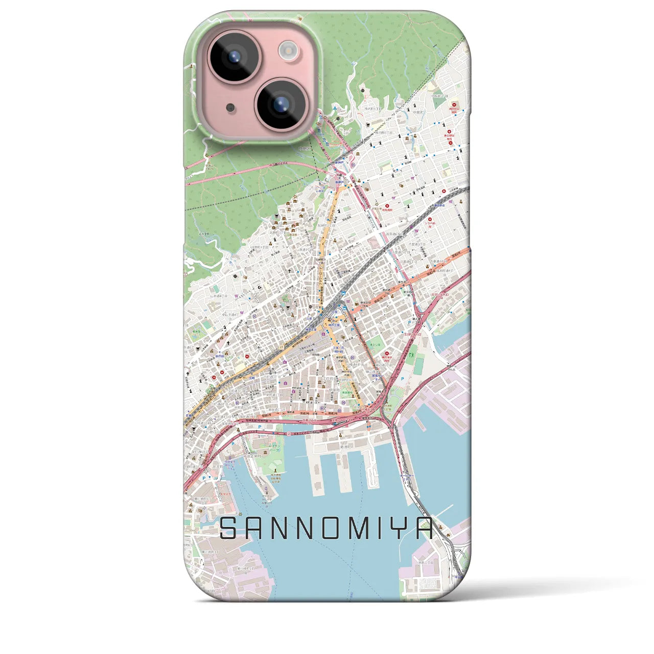 【三宮(兵庫県)】地図柄iPhoneケース(バックカバータイプ)