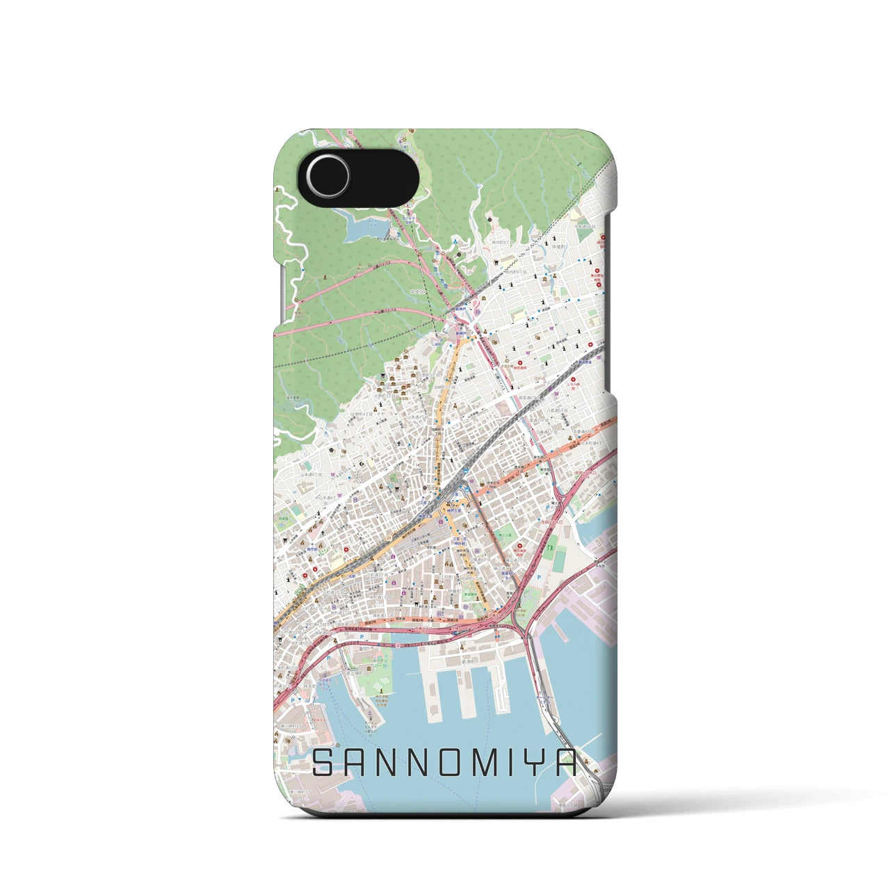 【三宮(兵庫県)】地図柄iPhoneケース(バックカバータイプ)