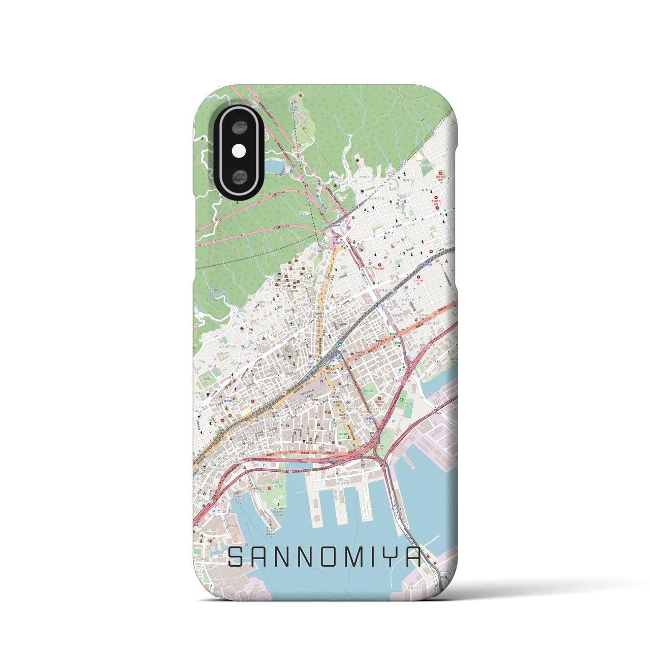 【三宮(兵庫県)】地図柄iPhoneケース(バックカバータイプ)