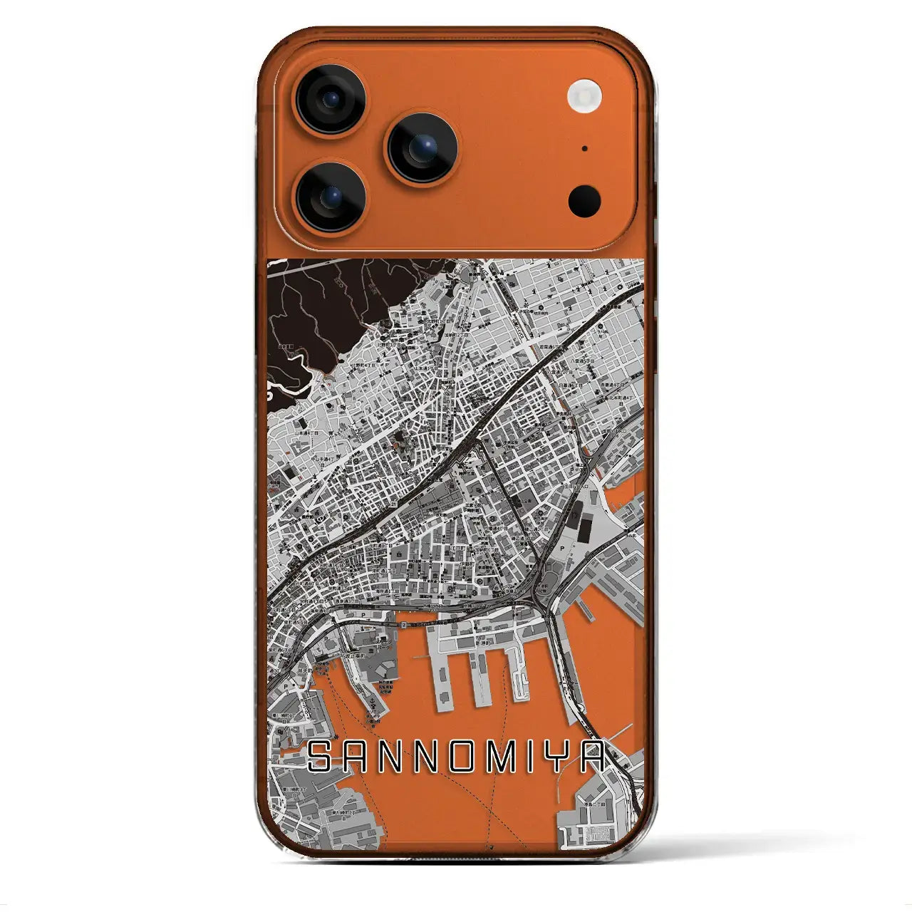 【三宮(兵庫県)】地図柄iPhoneケース(クリアタイプ)モノトーン・iPhone 17 Pro Max 用