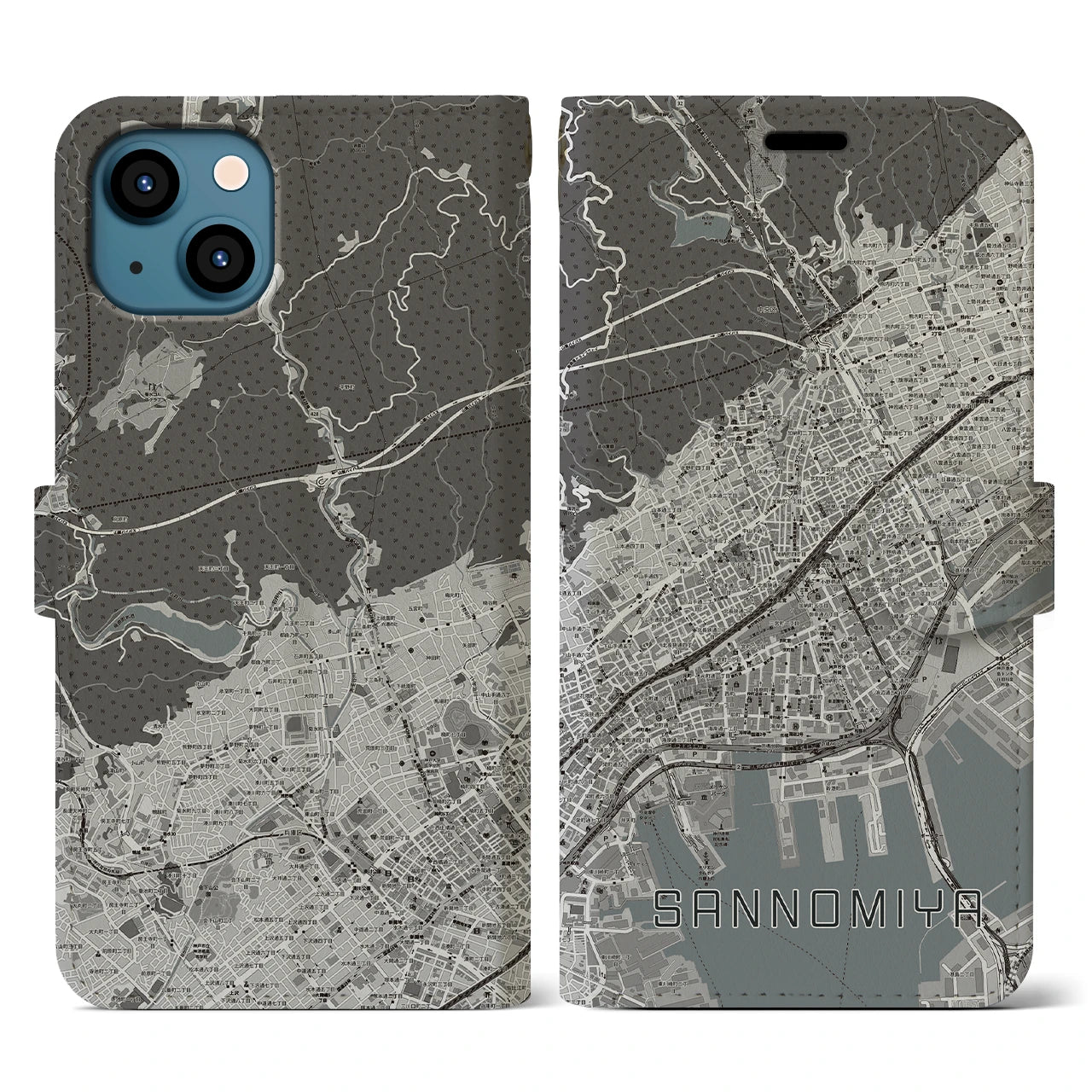 【三宮(兵庫県)】地図柄iPhoneケース(手帳タイプ)