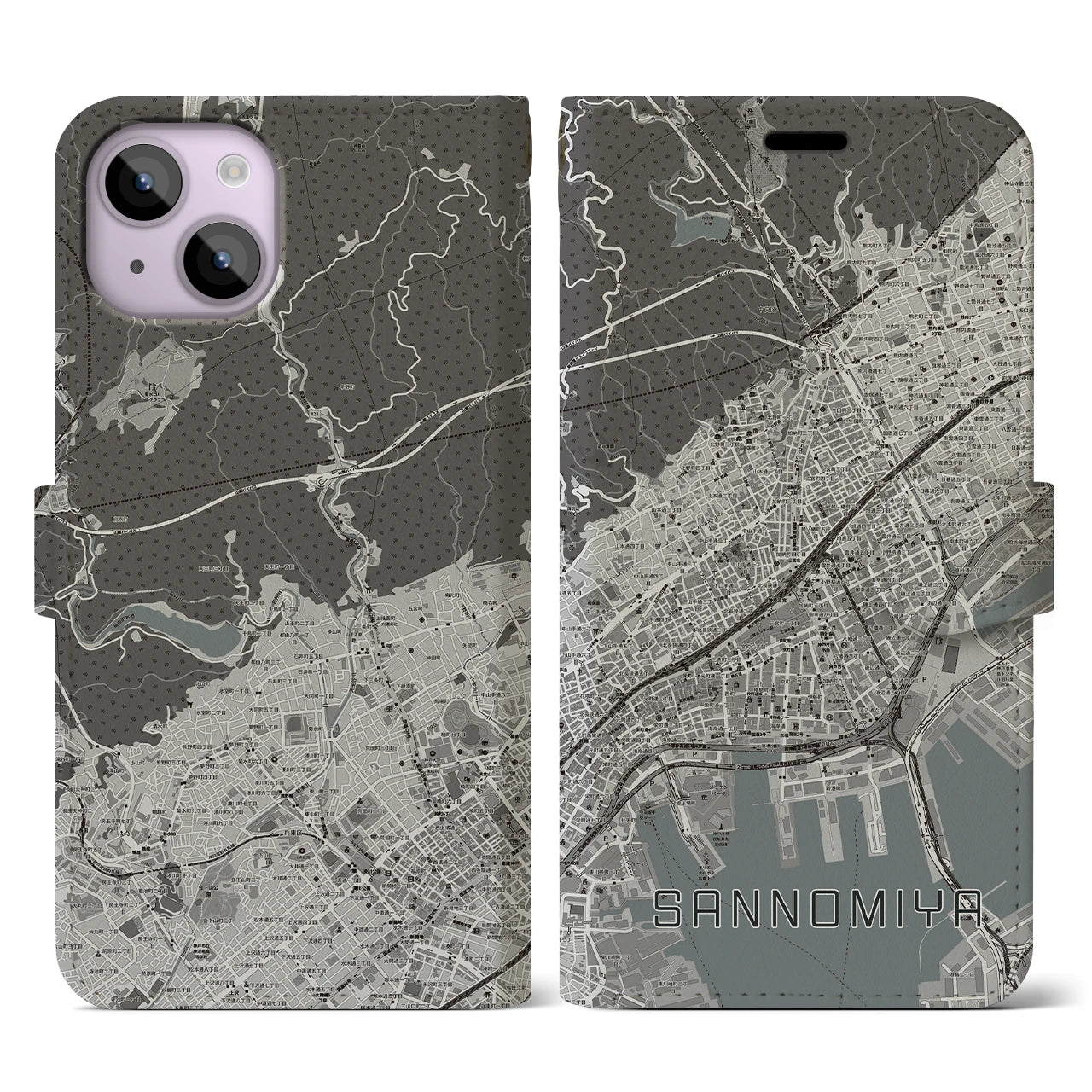 【三宮(兵庫県)】地図柄iPhoneケース(手帳タイプ)