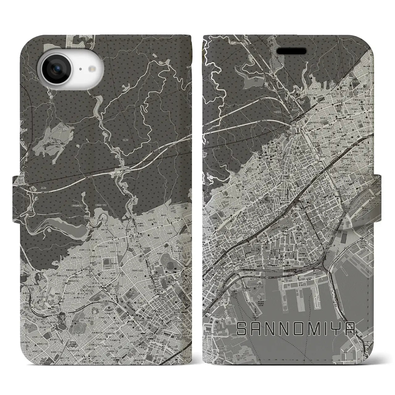 【三宮(兵庫県)】地図柄iPhoneケース(手帳タイプ)