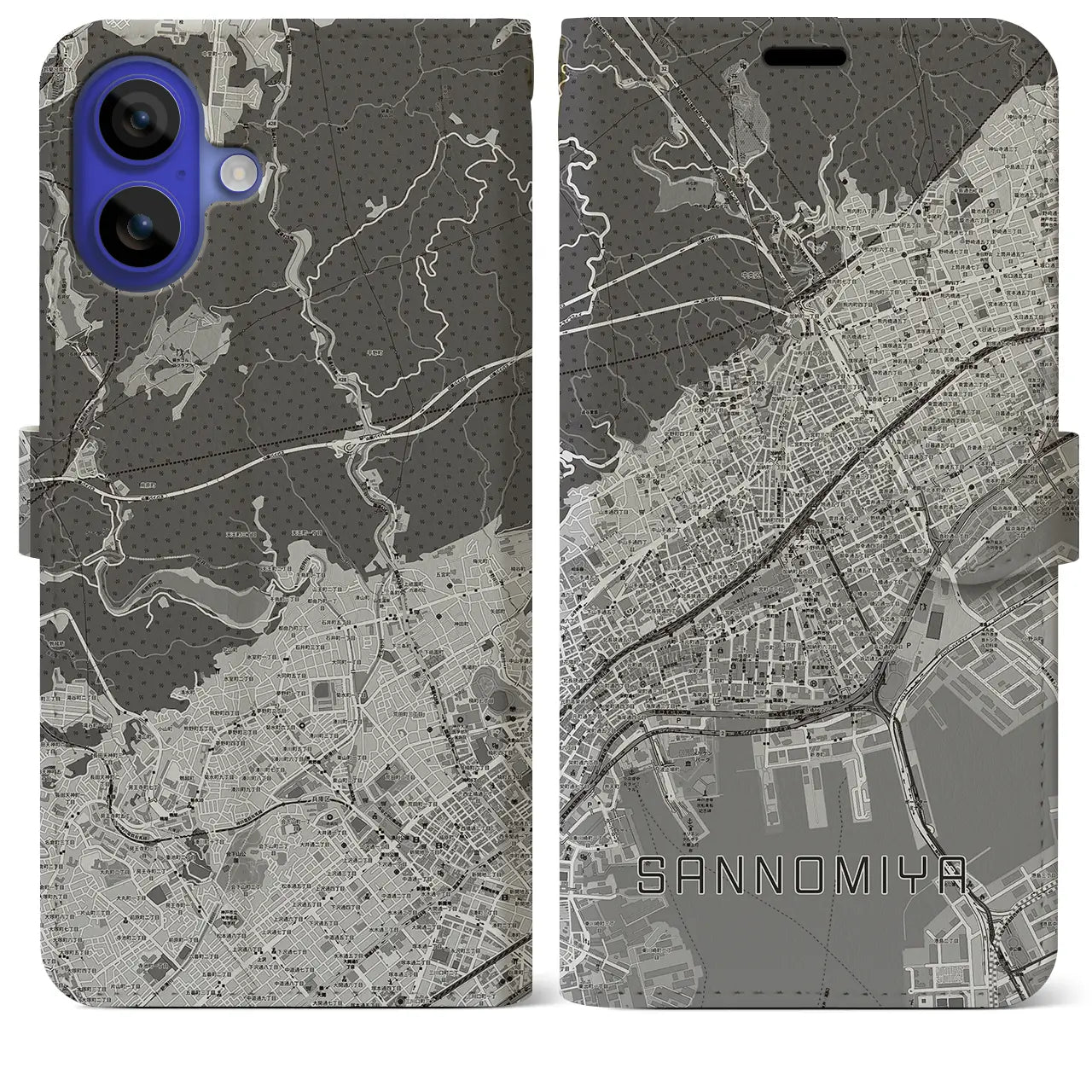 【三宮(兵庫県)】地図柄iPhoneケース(手帳タイプ)