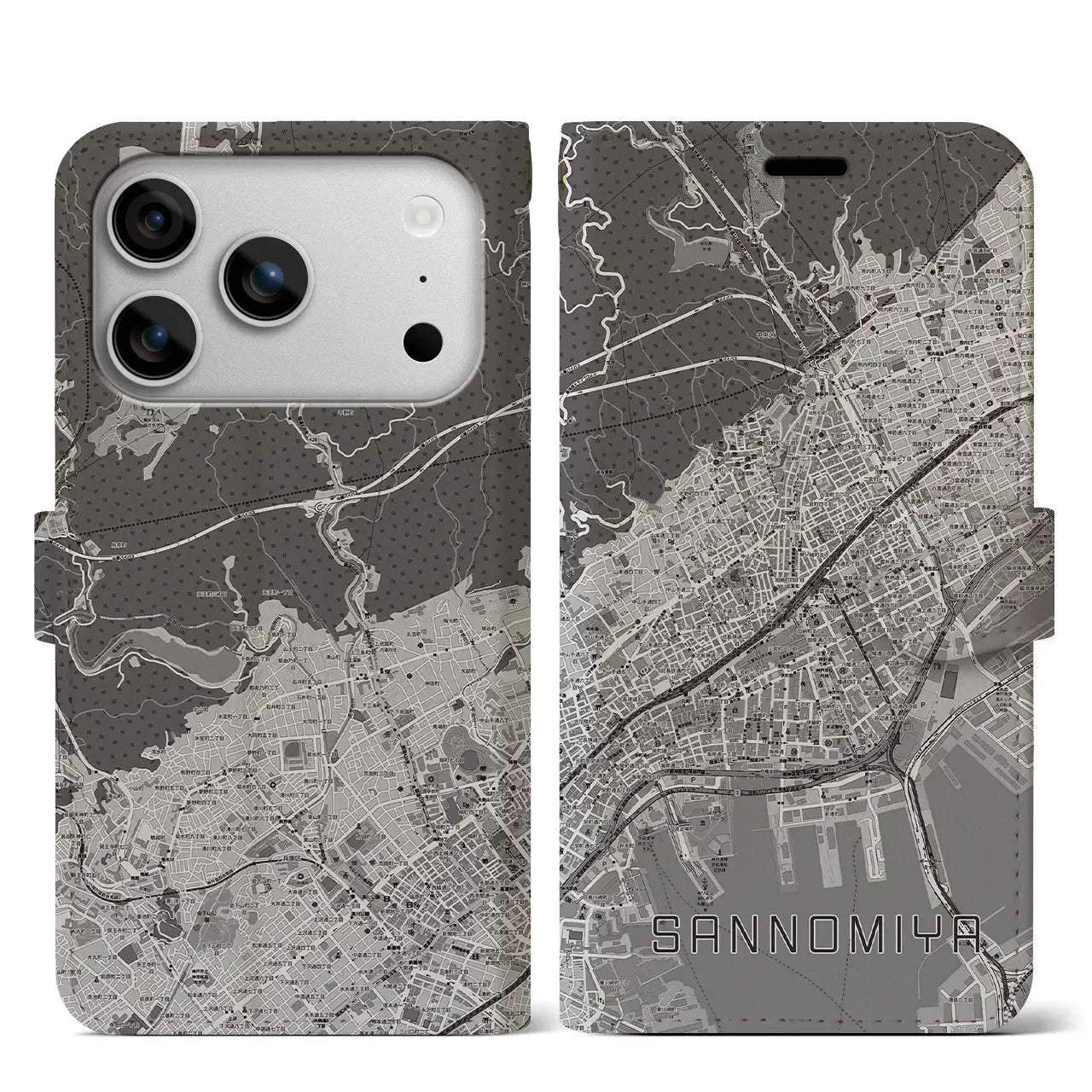 【三宮(兵庫県)】地図柄iPhoneケース(手帳タイプ)