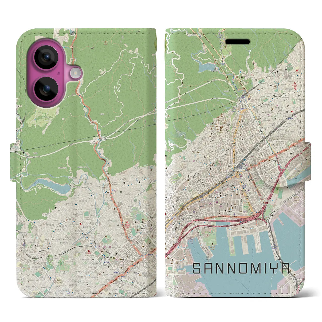 【三宮(兵庫県)】地図柄iPhoneケース(手帳タイプ)