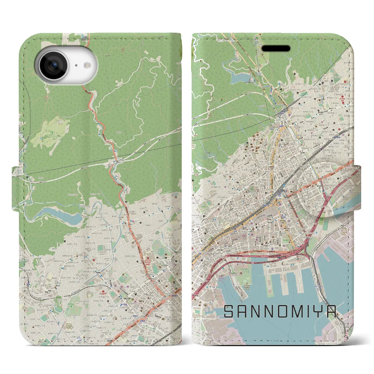 【三宮(兵庫県)】地図柄iPhoneケース(手帳タイプ)