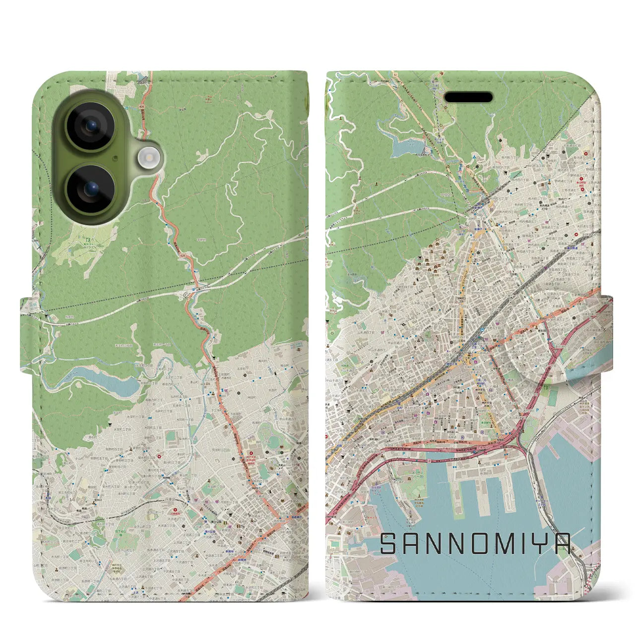 【三宮(兵庫県)】地図柄iPhoneケース(手帳タイプ)