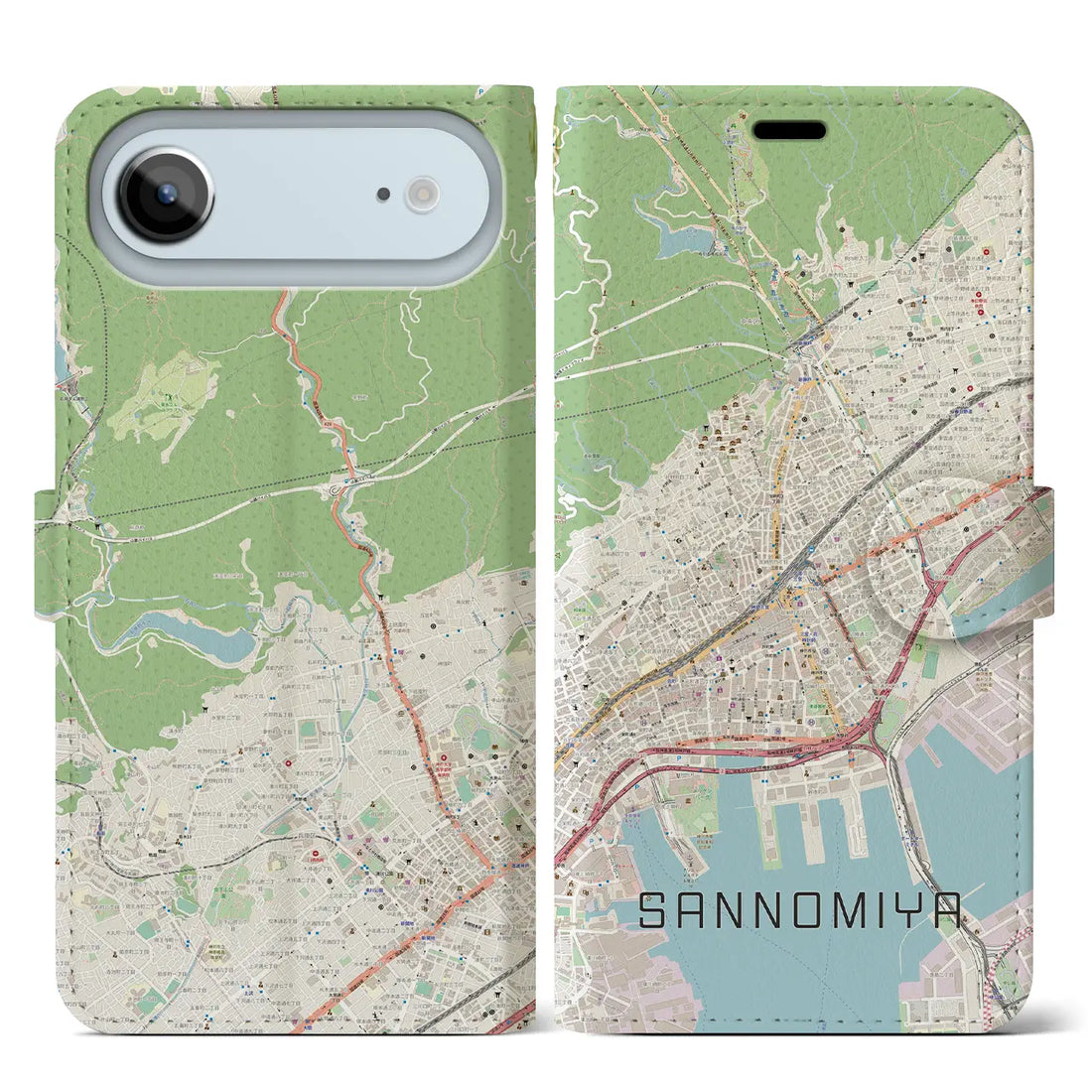 【三宮(兵庫県)】地図柄iPhoneケース(手帳タイプ)ナチュラル・iPhone 17 Pro Max 用