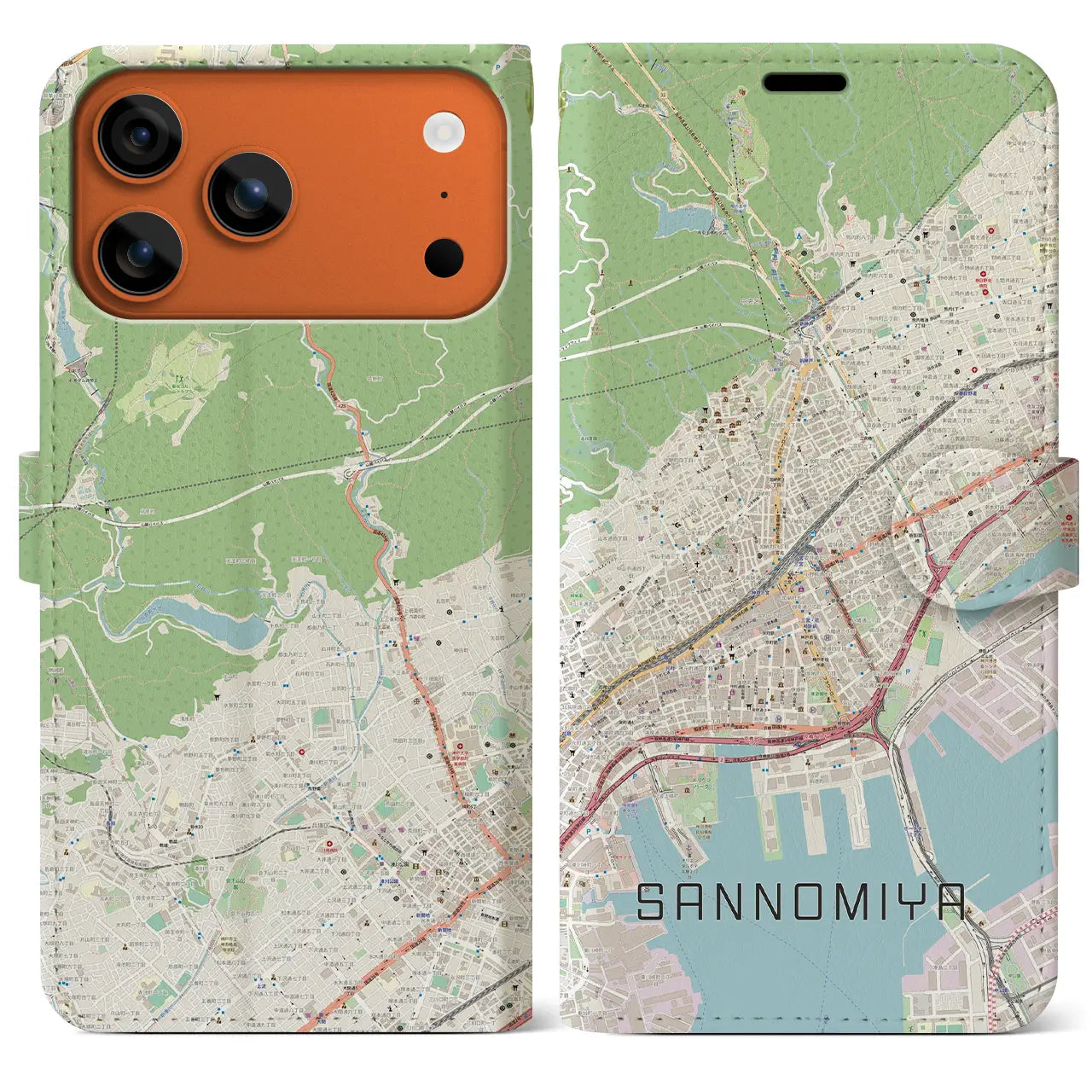 【三宮(兵庫県)】地図柄iPhoneケース(手帳タイプ)