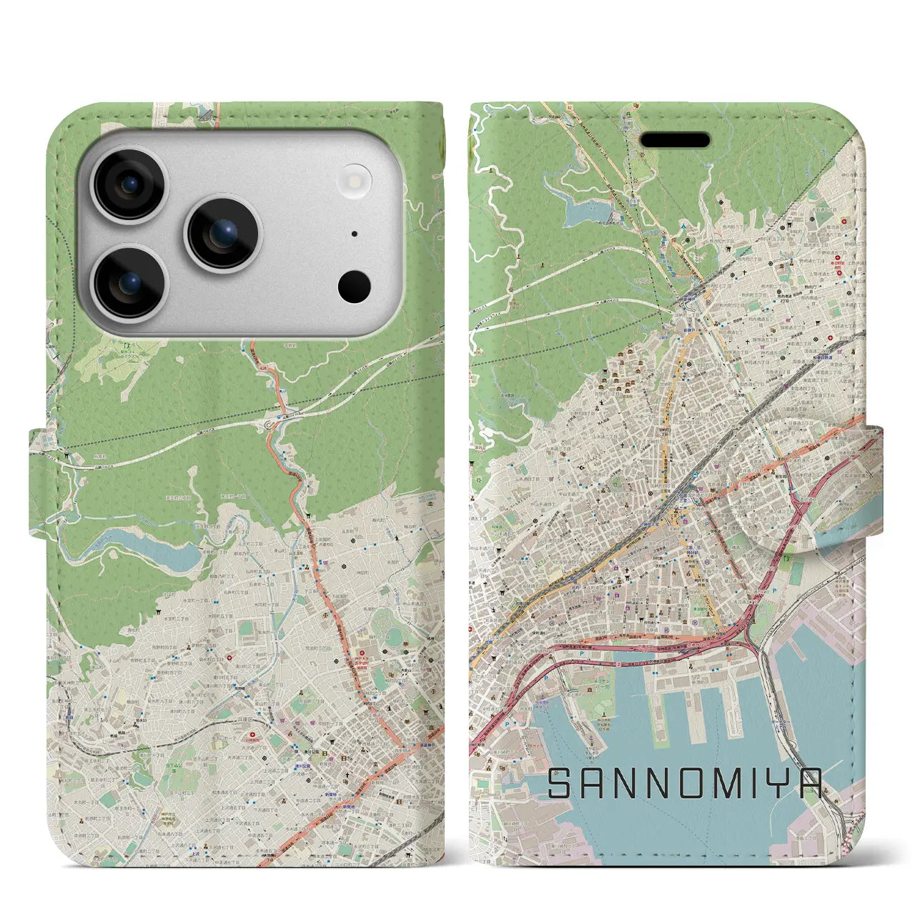 【三宮(兵庫県)】地図柄iPhoneケース(手帳タイプ)