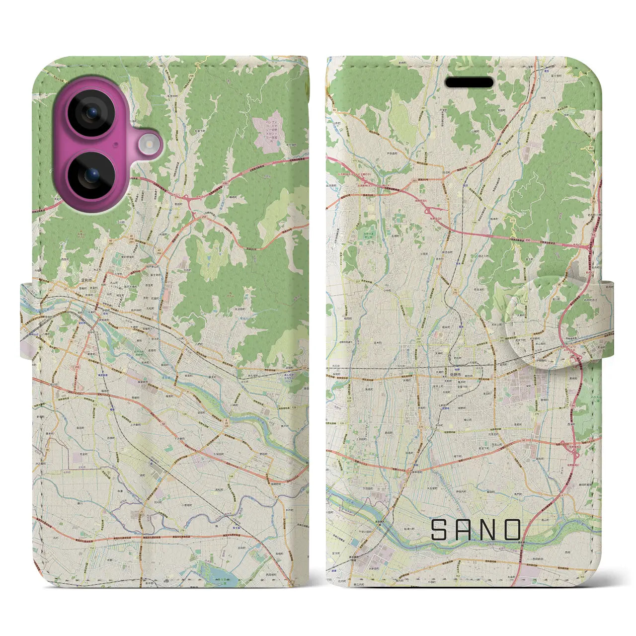 【佐野(栃木県)】地図柄iPhoneケース(手帳タイプ)ナチュラル・iPhone 16 Pro 用