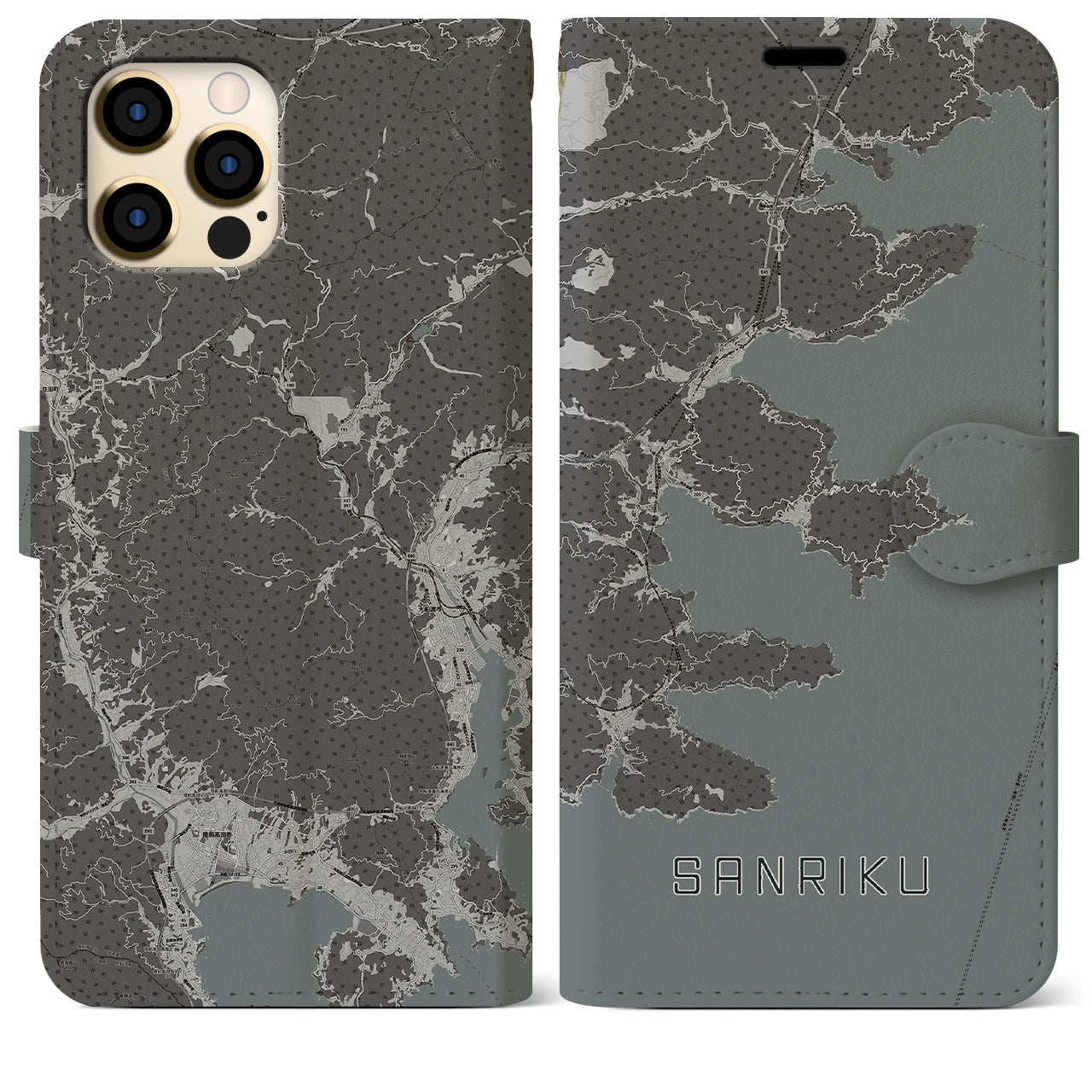 【三陸(岩手県)】地図柄iPhoneケース(手帳タイプ)