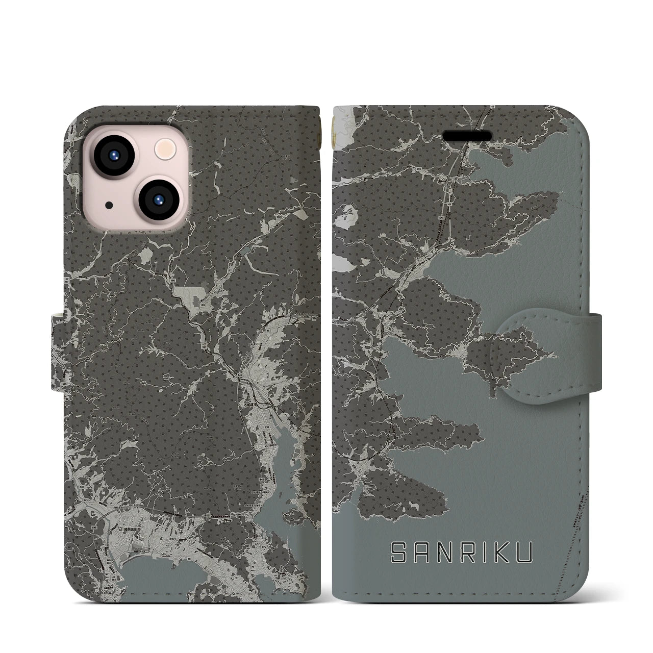 【三陸(岩手県)】地図柄iPhoneケース(手帳タイプ)