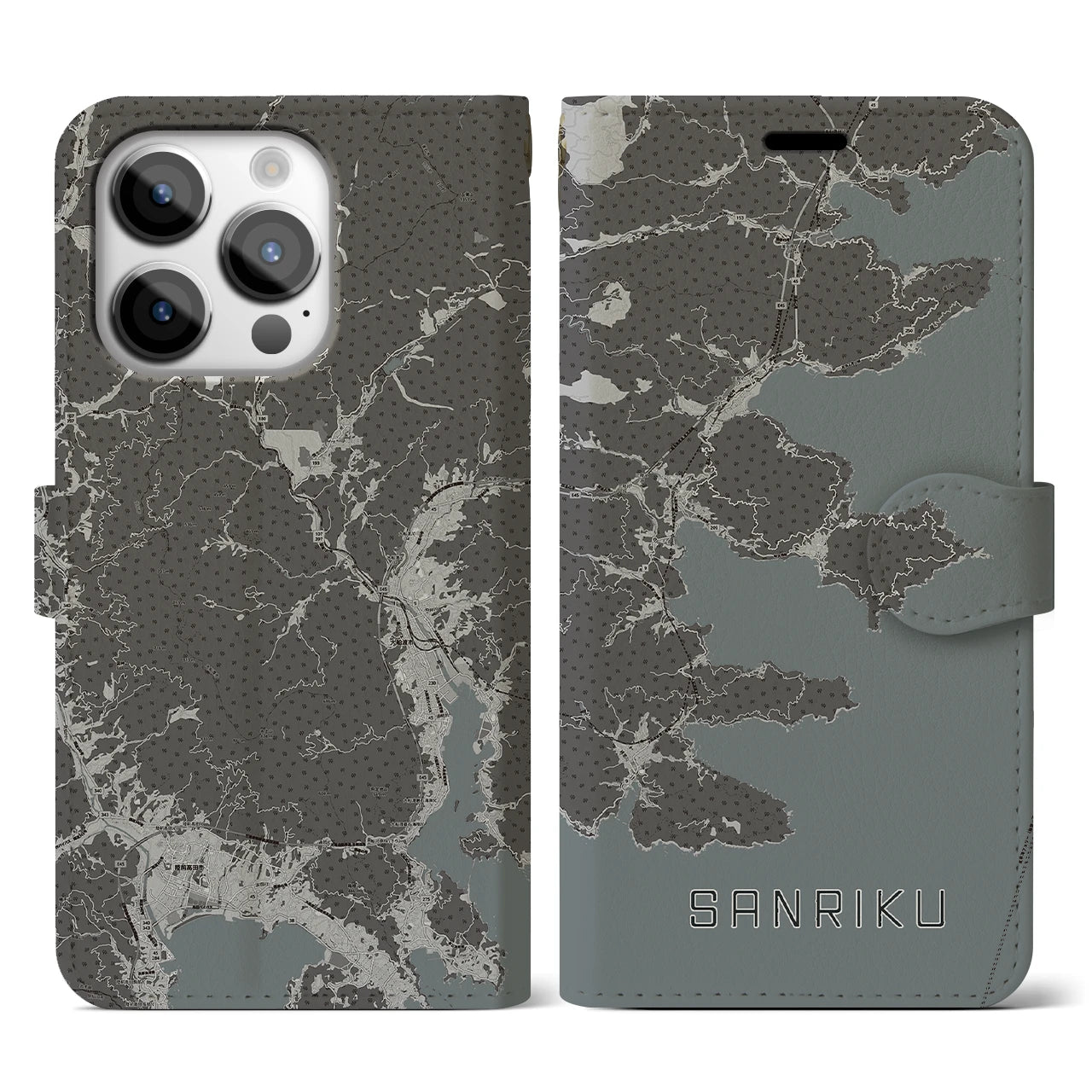 【三陸(岩手県)】地図柄iPhoneケース(手帳タイプ)