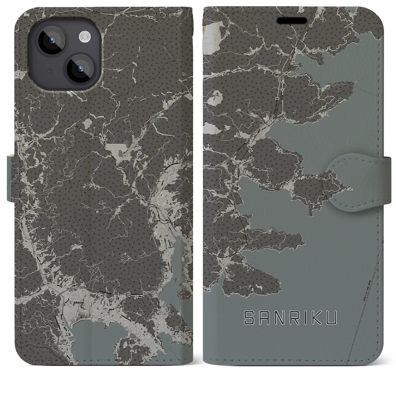 【三陸(岩手県)】地図柄iPhoneケース(手帳タイプ)