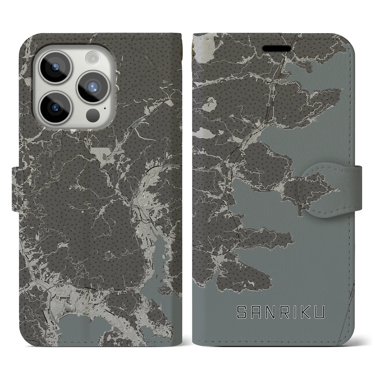 【三陸(岩手県)】地図柄iPhoneケース(手帳タイプ)