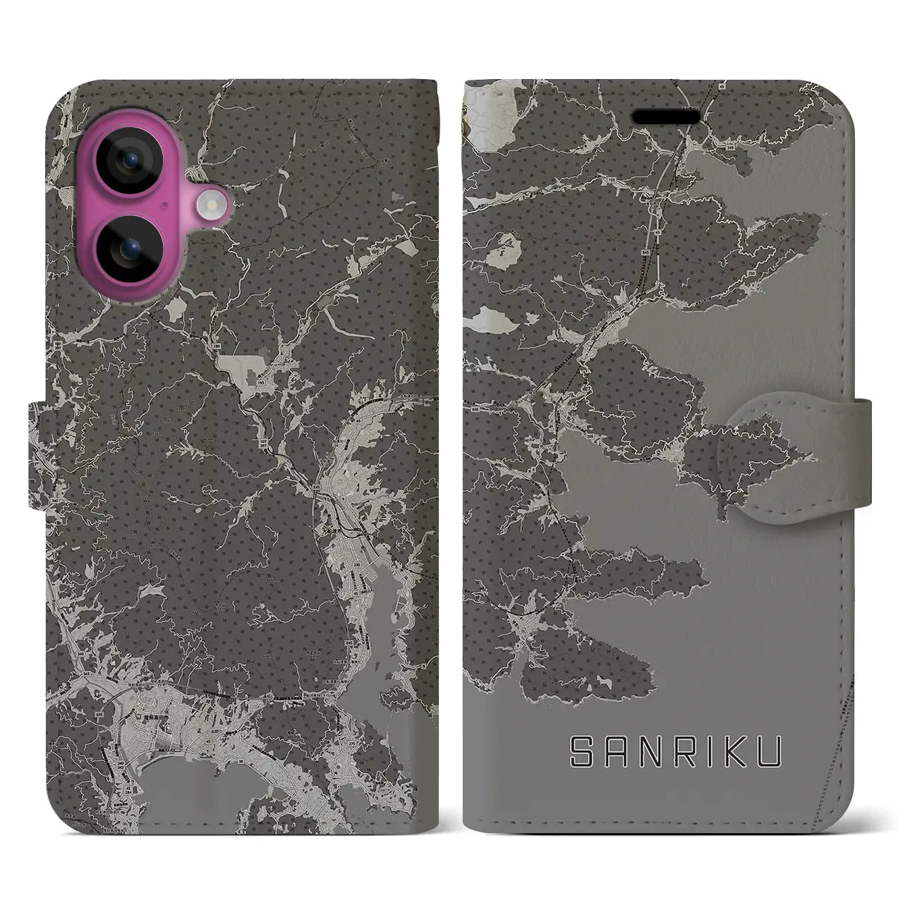 【三陸(岩手県)】地図柄iPhoneケース(手帳タイプ)