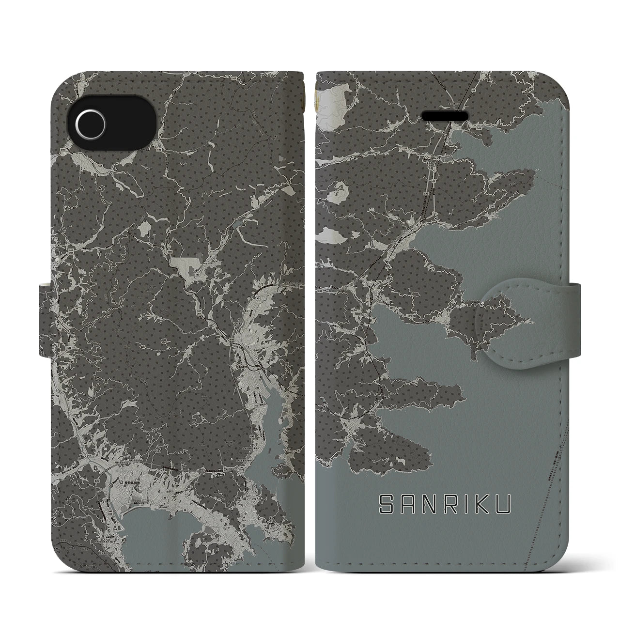 【三陸(岩手県)】地図柄iPhoneケース(手帳タイプ)