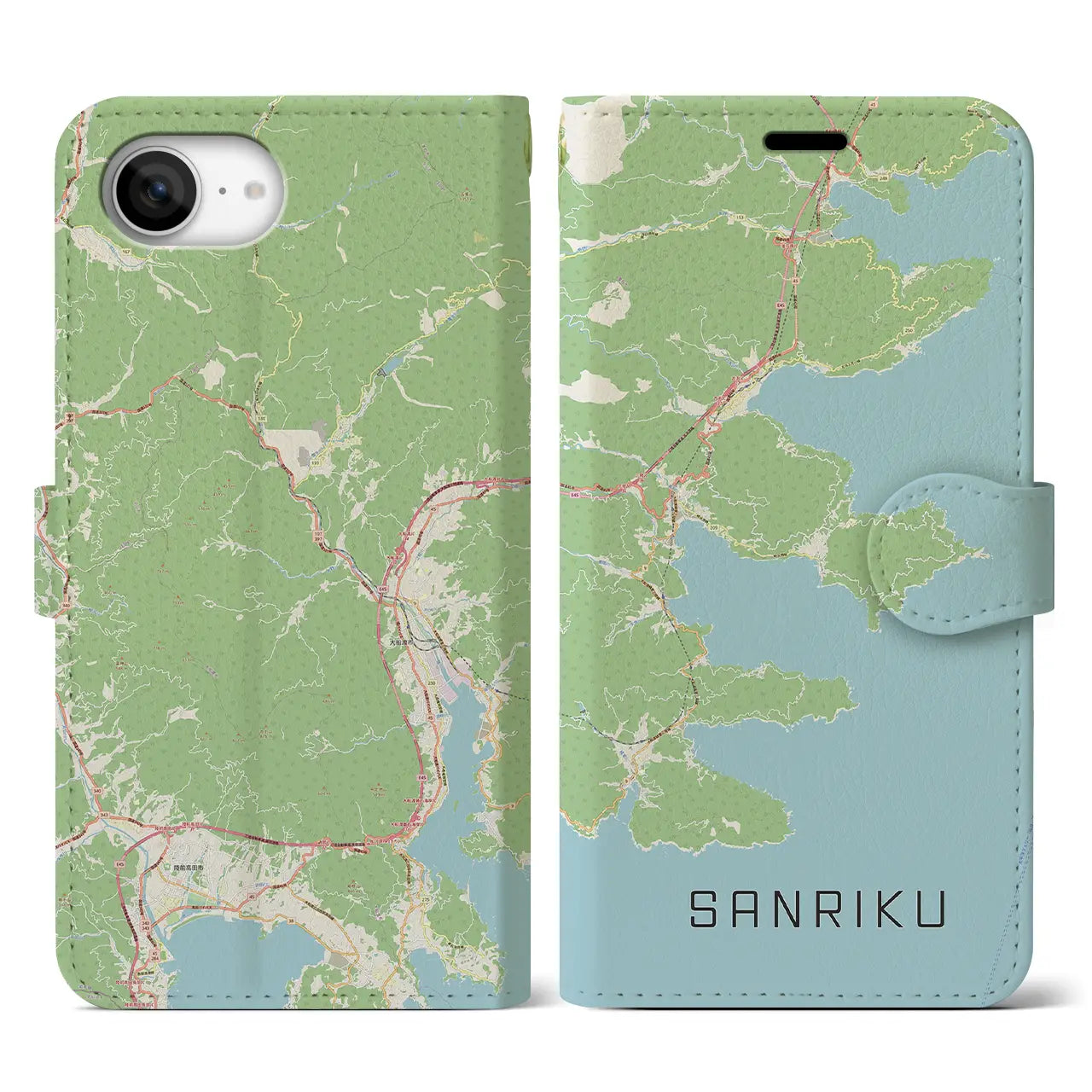 【三陸(岩手県)】地図柄iPhoneケース(手帳タイプ)