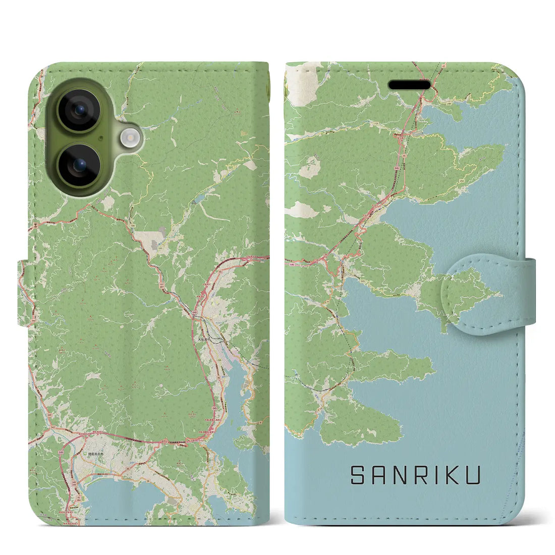 【三陸(岩手県)】地図柄iPhoneケース(手帳タイプ)ナチュラル・iPhone 17 Pro Max 用