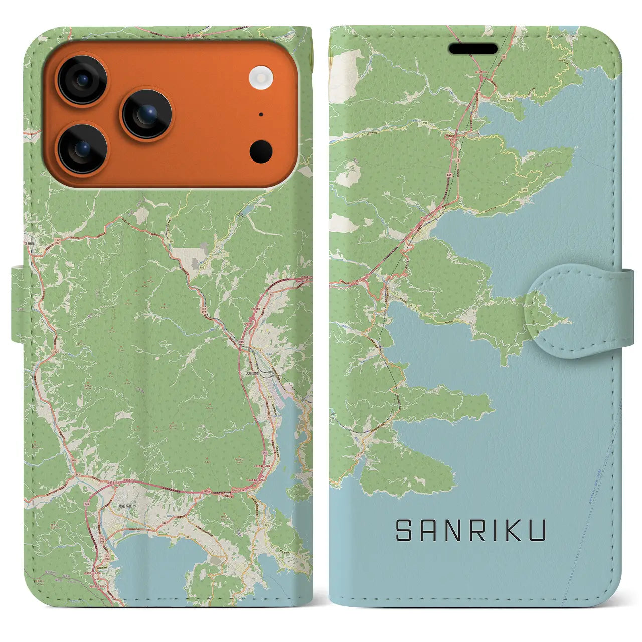 【三陸(岩手県)】地図柄iPhoneケース(手帳タイプ)