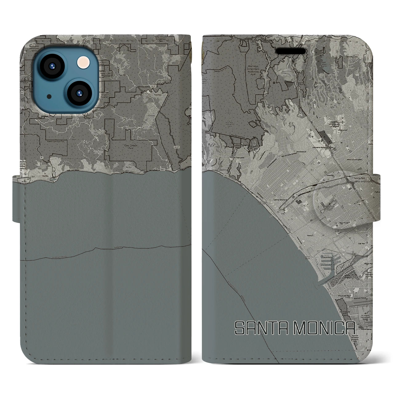 【サンタモニカ(アメリカ)】地図柄iPhoneケース(手帳タイプ)