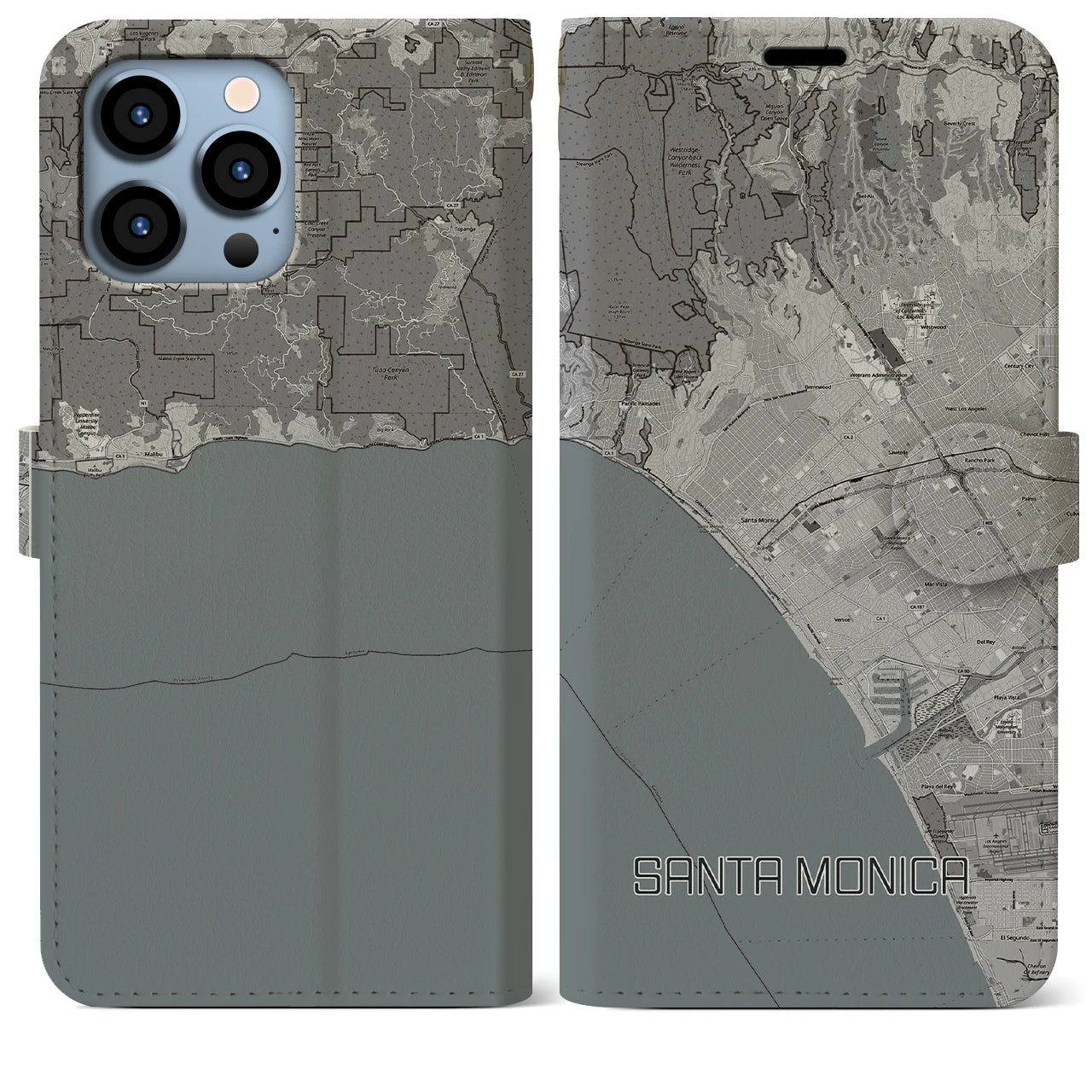 【サンタモニカ(アメリカ)】地図柄iPhoneケース(手帳タイプ)