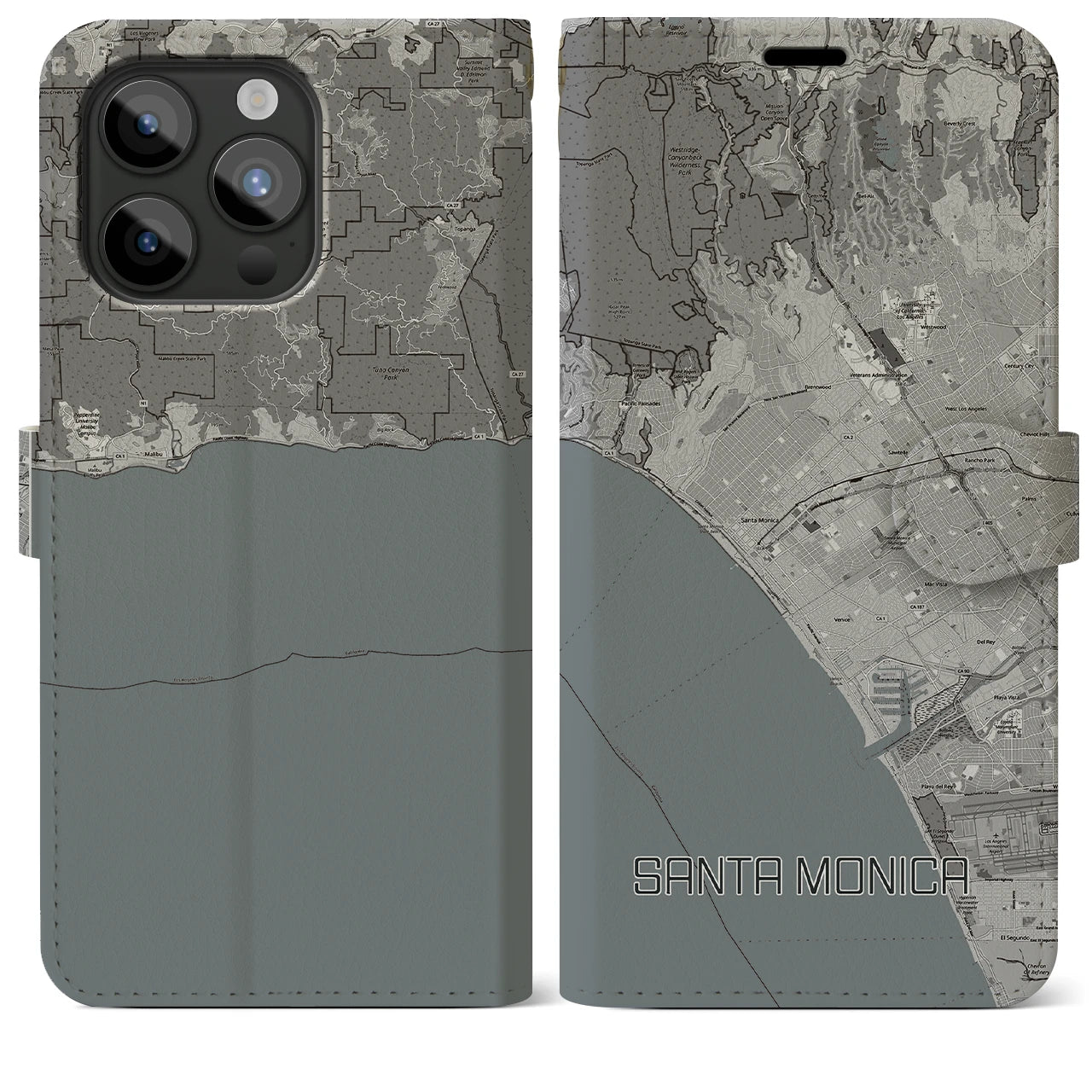 【サンタモニカ(アメリカ)】地図柄iPhoneケース(手帳タイプ)