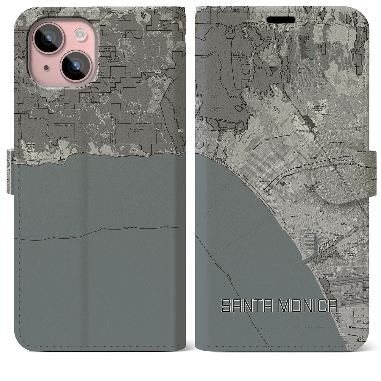 【サンタモニカ(アメリカ)】地図柄iPhoneケース(手帳タイプ)