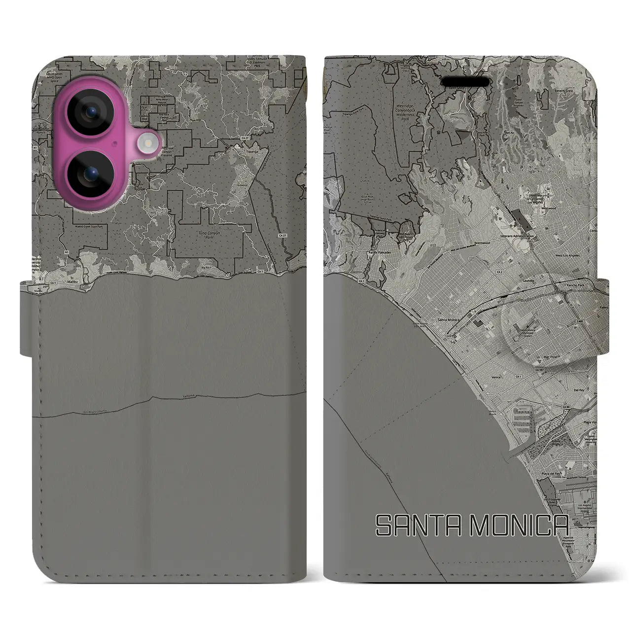 【サンタモニカ(アメリカ)】地図柄iPhoneケース(手帳タイプ)